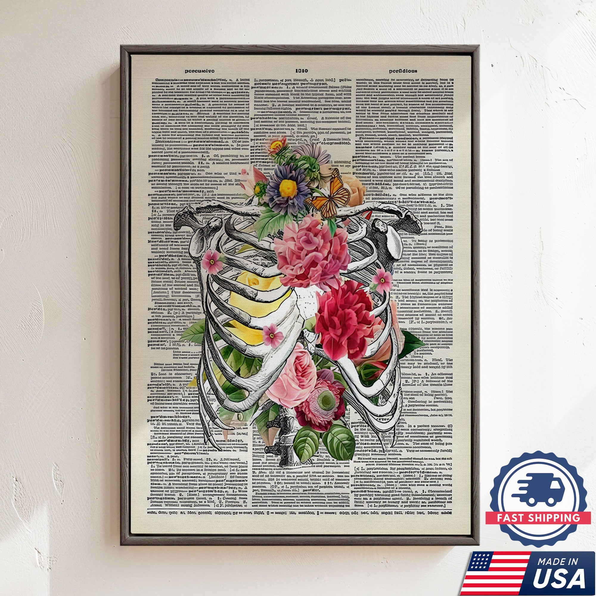 Floral Human Anatomy Nurse Canvas Wall Art, Medical Office Decor