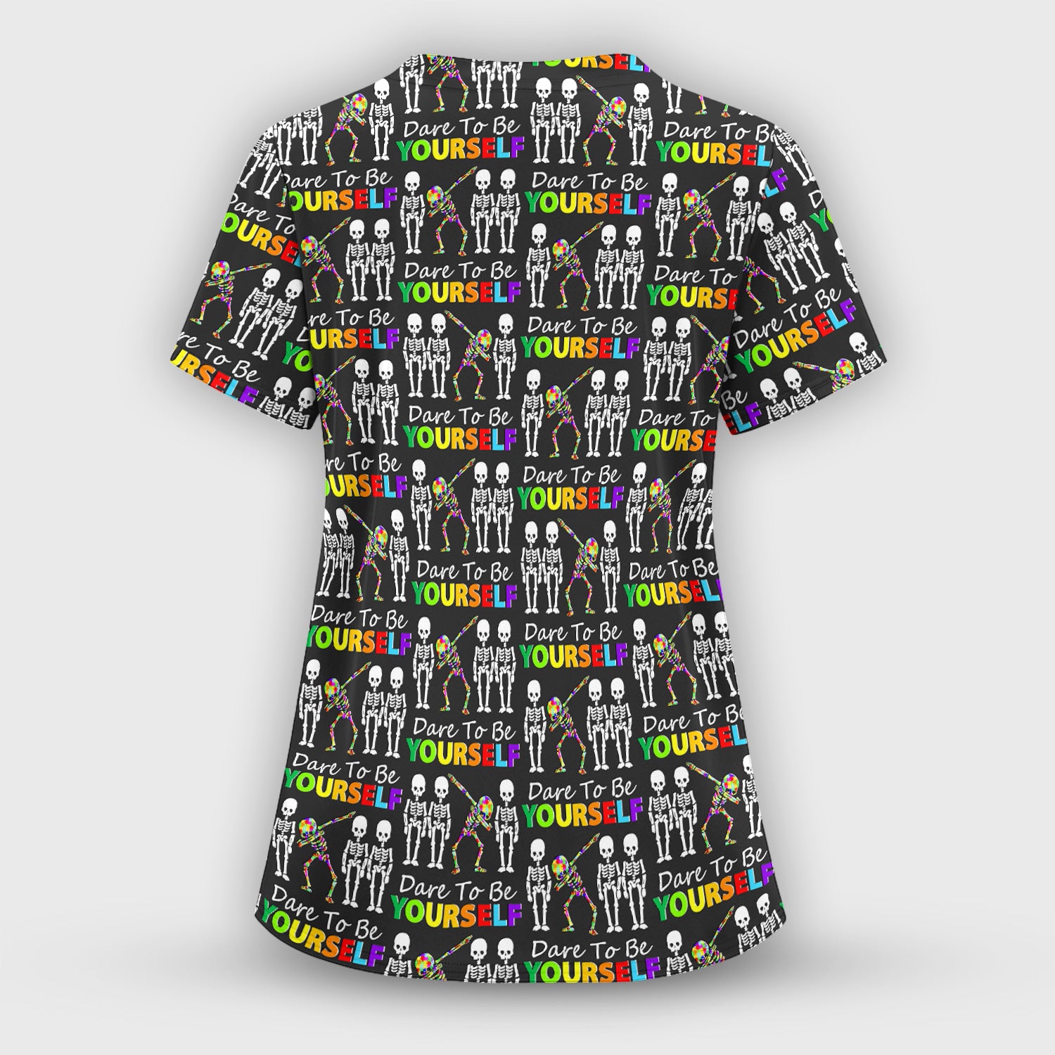 Rainbow Skeleton Dare To Be Yourself Pattern Scrubs Top, Comfortable Scrubs for Nurses
