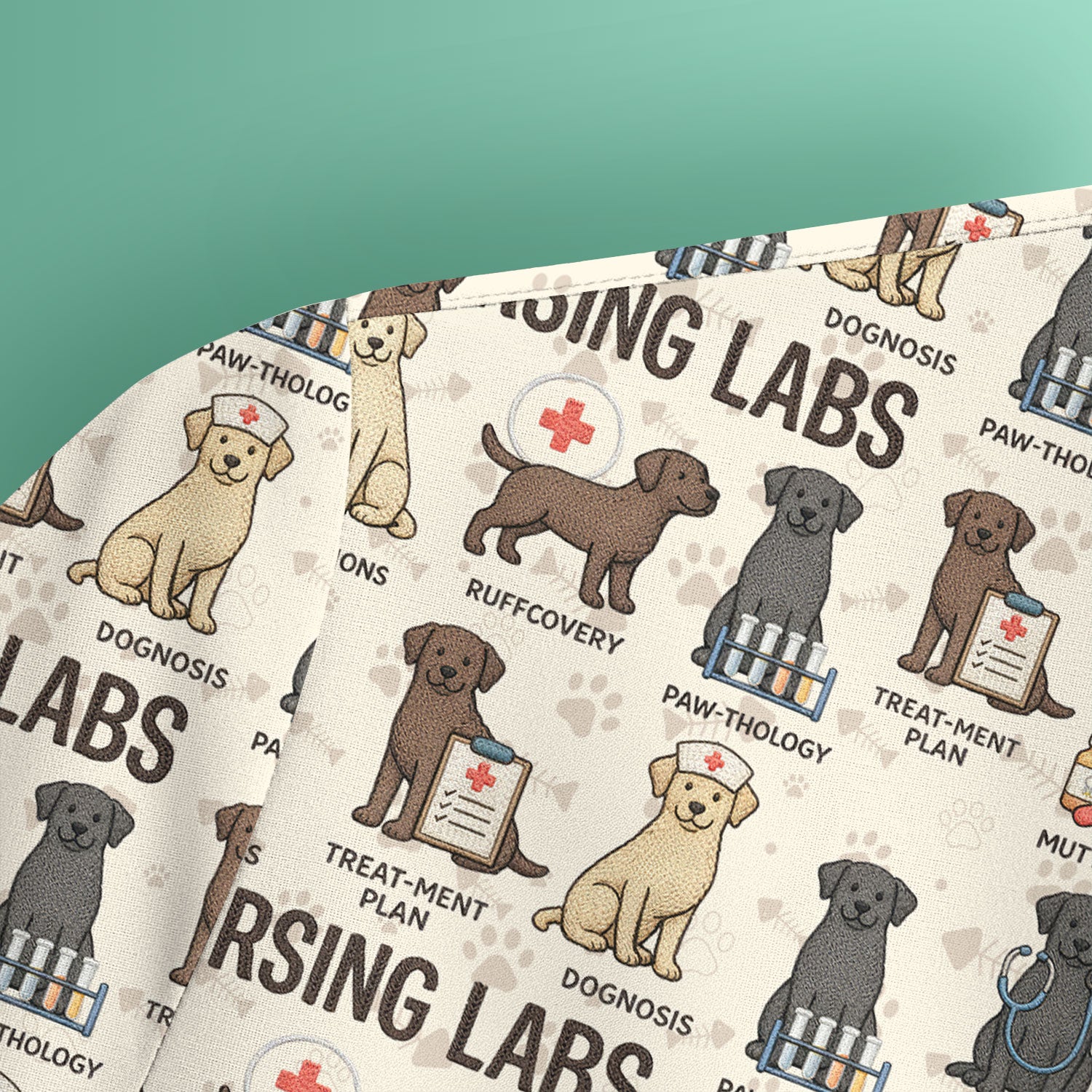 Playful Nursing Labs Dog Pattern Scrub Top, Comfortable Scrubs for Nurses