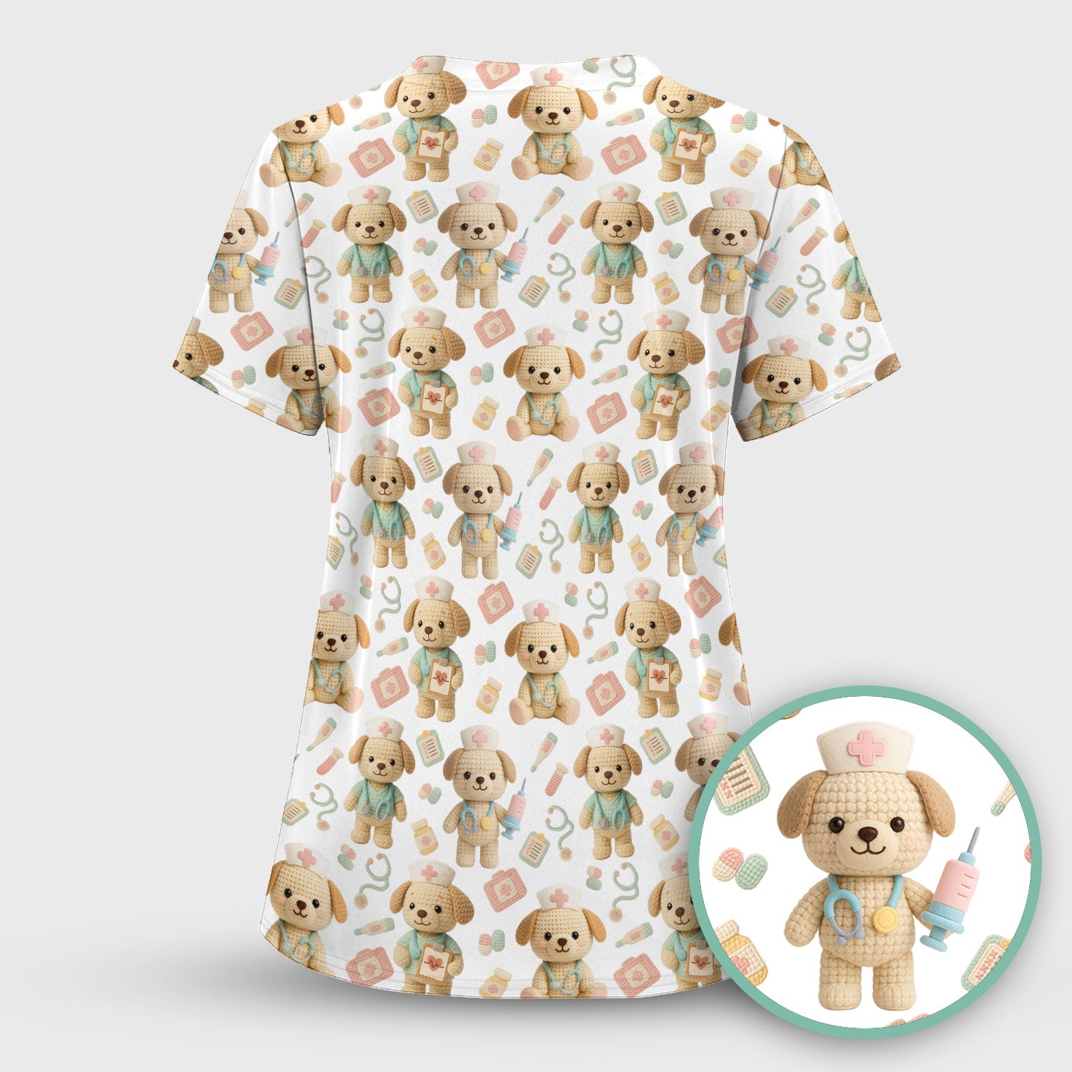 Cute Labrador Scrub Top for Nurse - Pastel Crochet Dog Medical Scrubs - Adorable Puppy Med Uniform Gift for Women