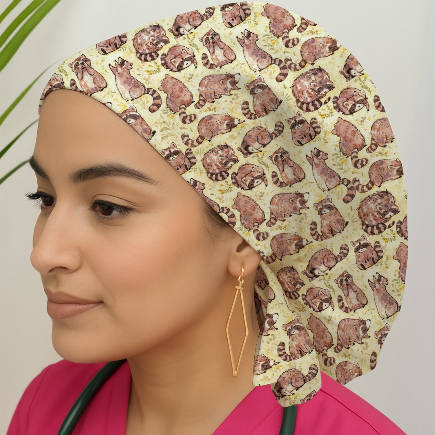 Cute Raccoon Woodland Pattern Scrub Cap, Surgical Caps for Doctors