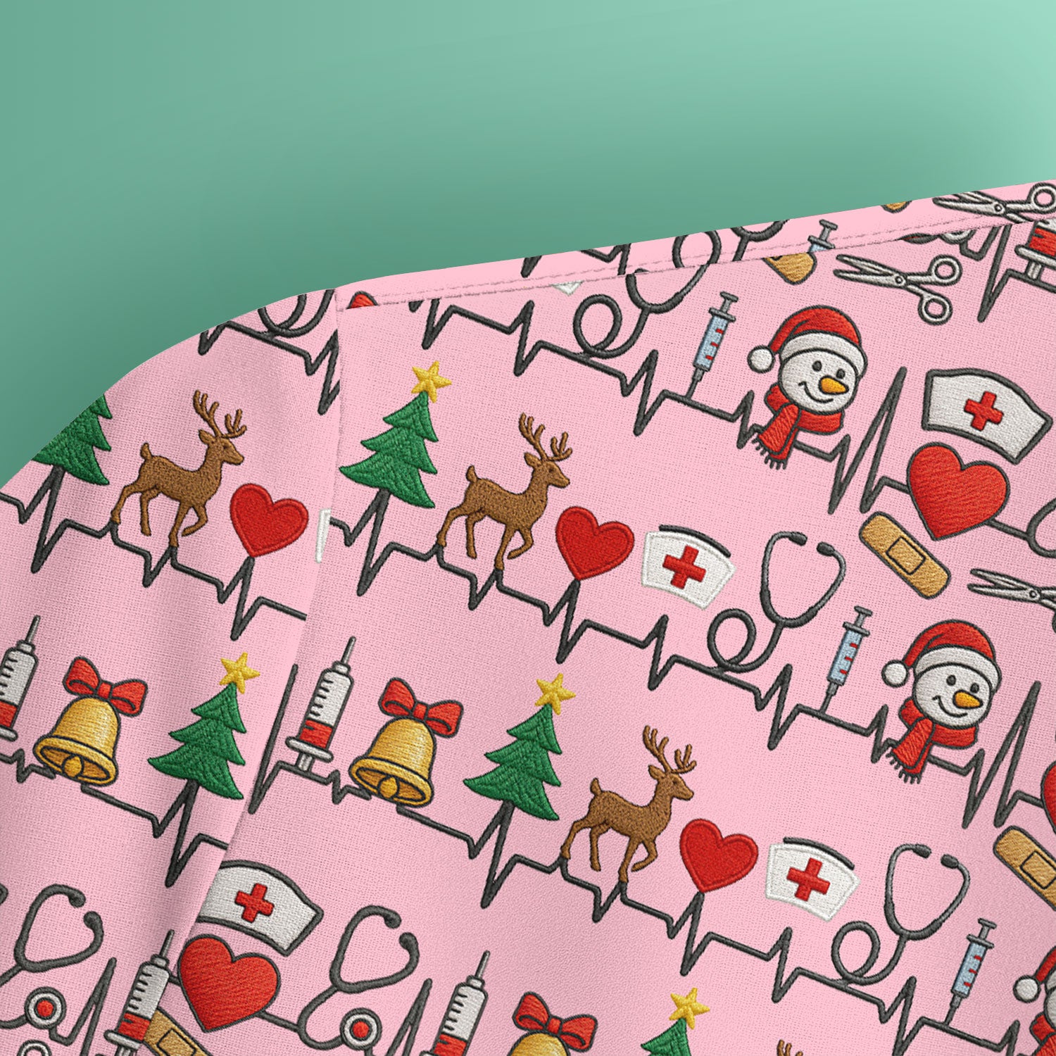 Cute Snowman Nurse Scrub Top, Christmas Holiday Medical Uniform For Nursing, Festive Heartbeat Print Nurse Shirt