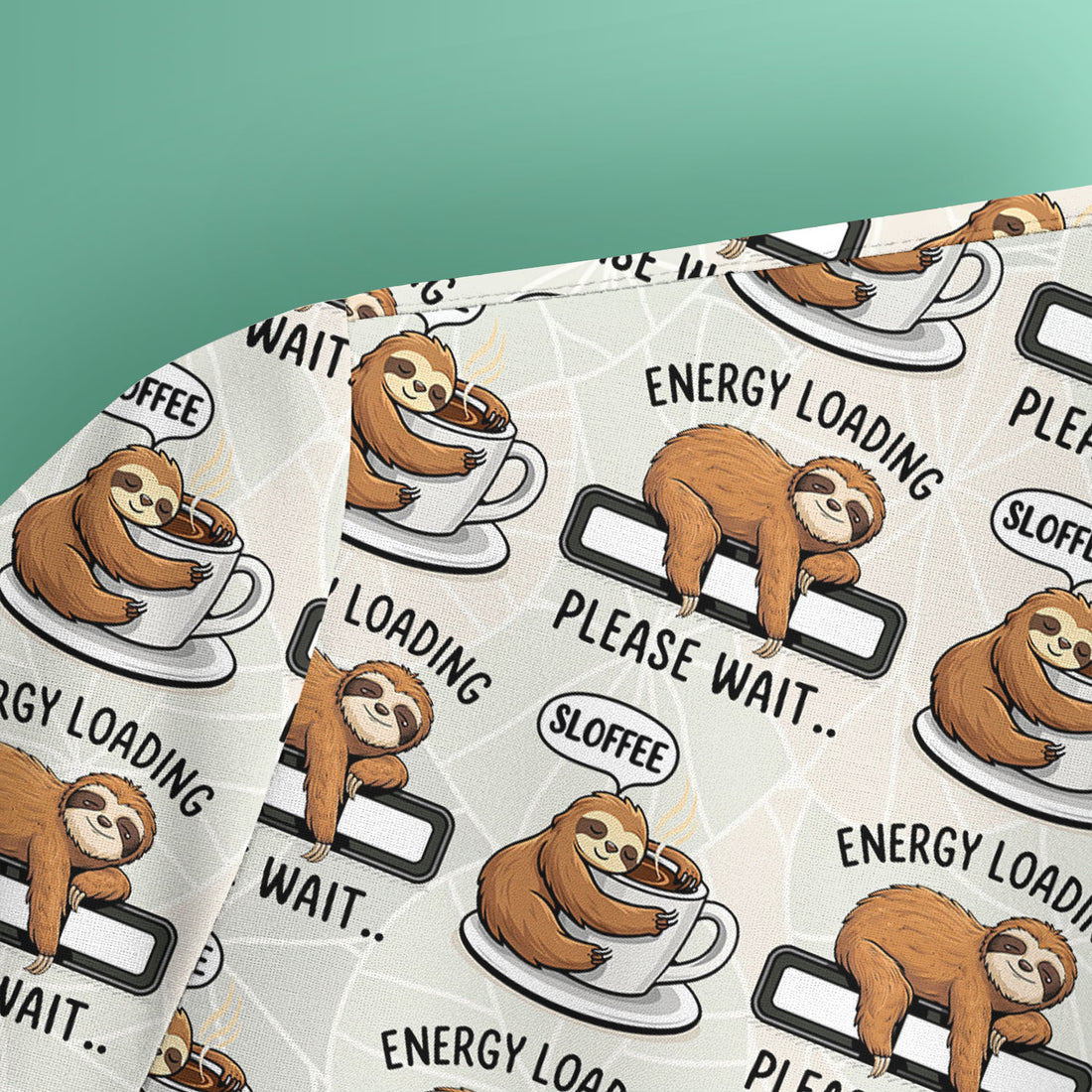 Funny Sloth Coffee Energy Loading Pattern Scrubs Top, Breathable Fabrics Nursing Uniform