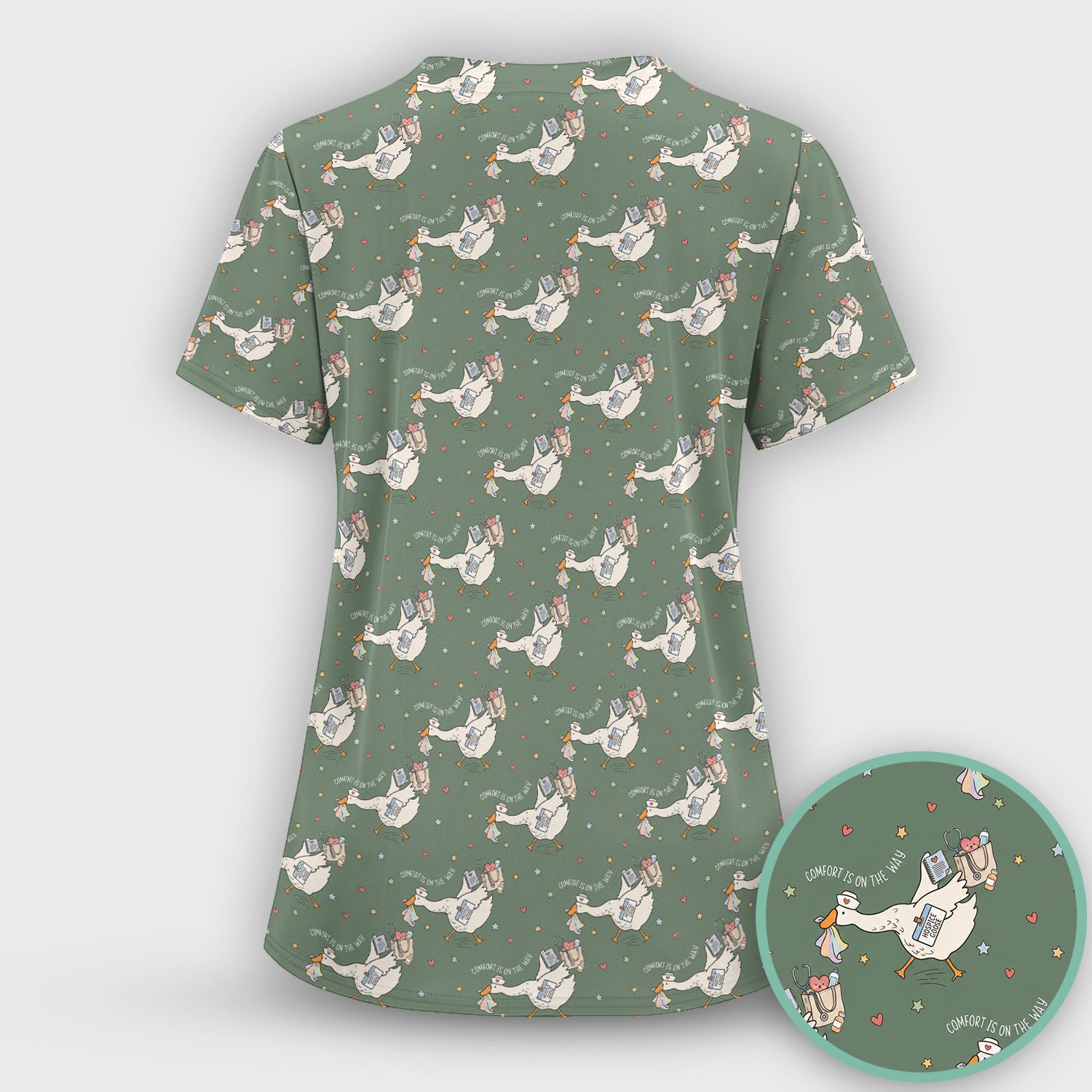 Cute Comfort Is On The Way Goose Scrub Set, Scrub Pants and V Neck Top