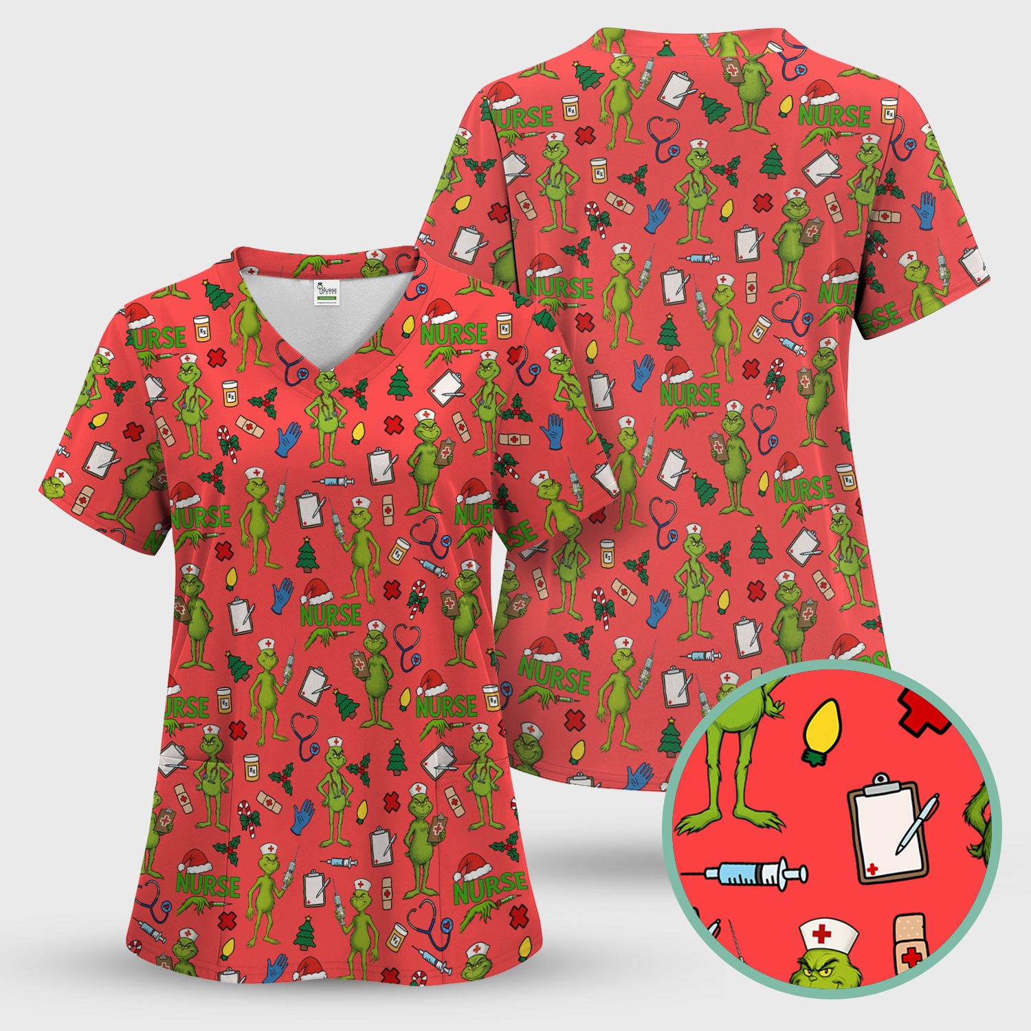 Funny Grinch Nurse Scrub Top - Christmas Holiday Medical Shirt - Multiple Color Options CNA RN LPN Gift