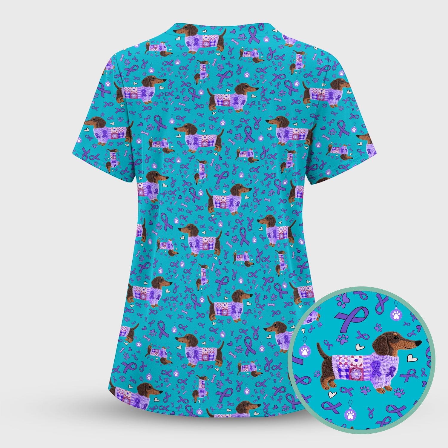 Wiener Dog Purple Ribbon Cancer Awareness Scrub - Breathable Fabrics Nursing Uniform - Comfortable Scrubs for Nurses