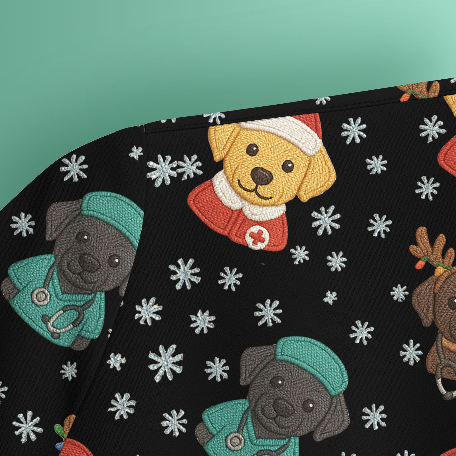Christmas Dog Pattern Scrub Top, Cute Puppy Nurse Scrub Shirt, Holiday Nursing Uniform