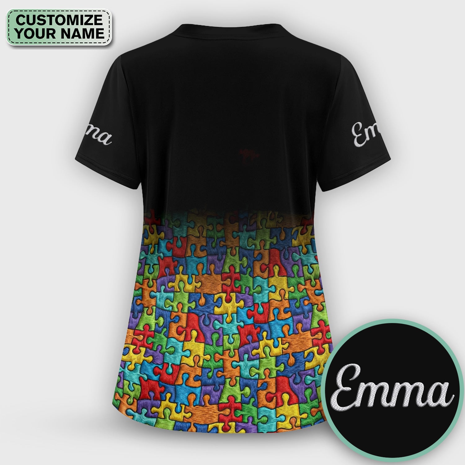 Personalized Autism Puzzle One Day At A Time Scrub Set, Scrub Pants and V Neck Top