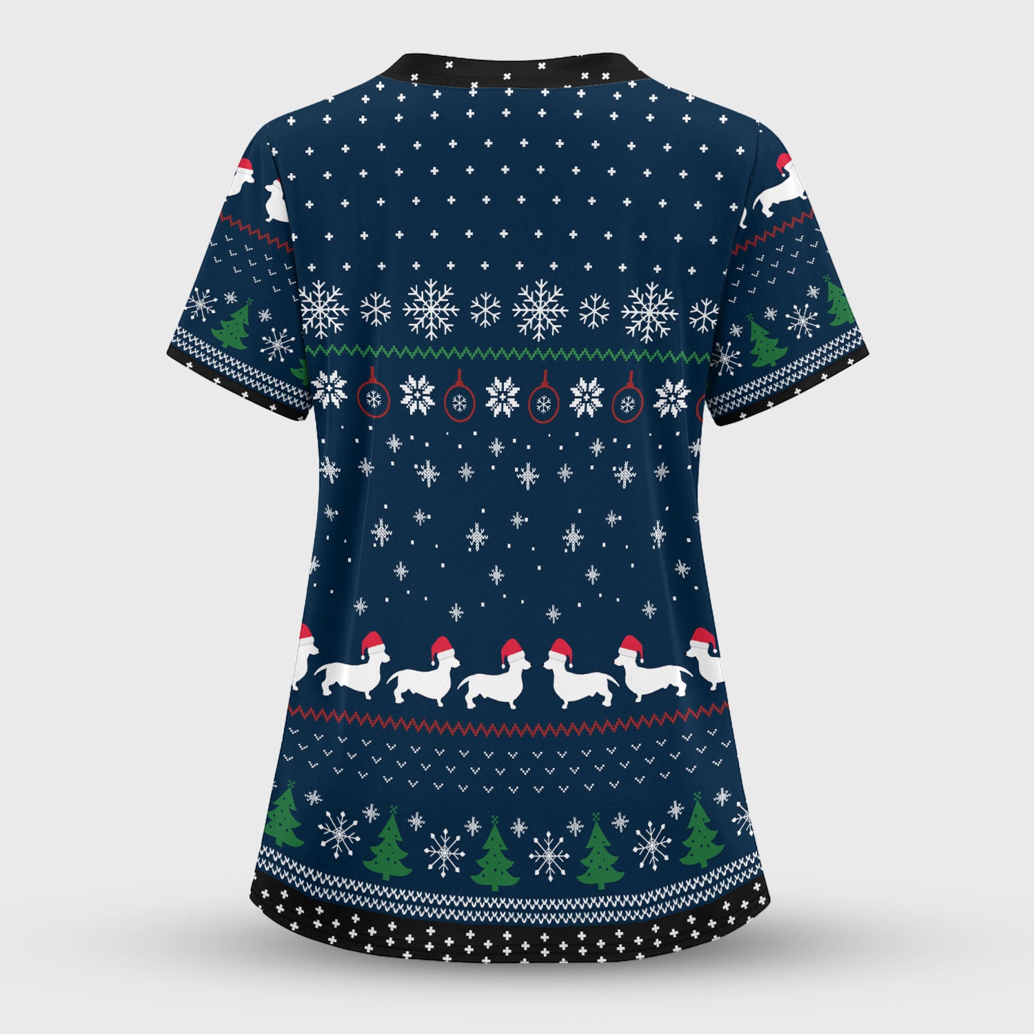 Dachshund Christmas Scrub Top - Funny Sausage Dog Nurse Shirt - Cute Holiday Scrubs for Women RN LPN CNA Gift