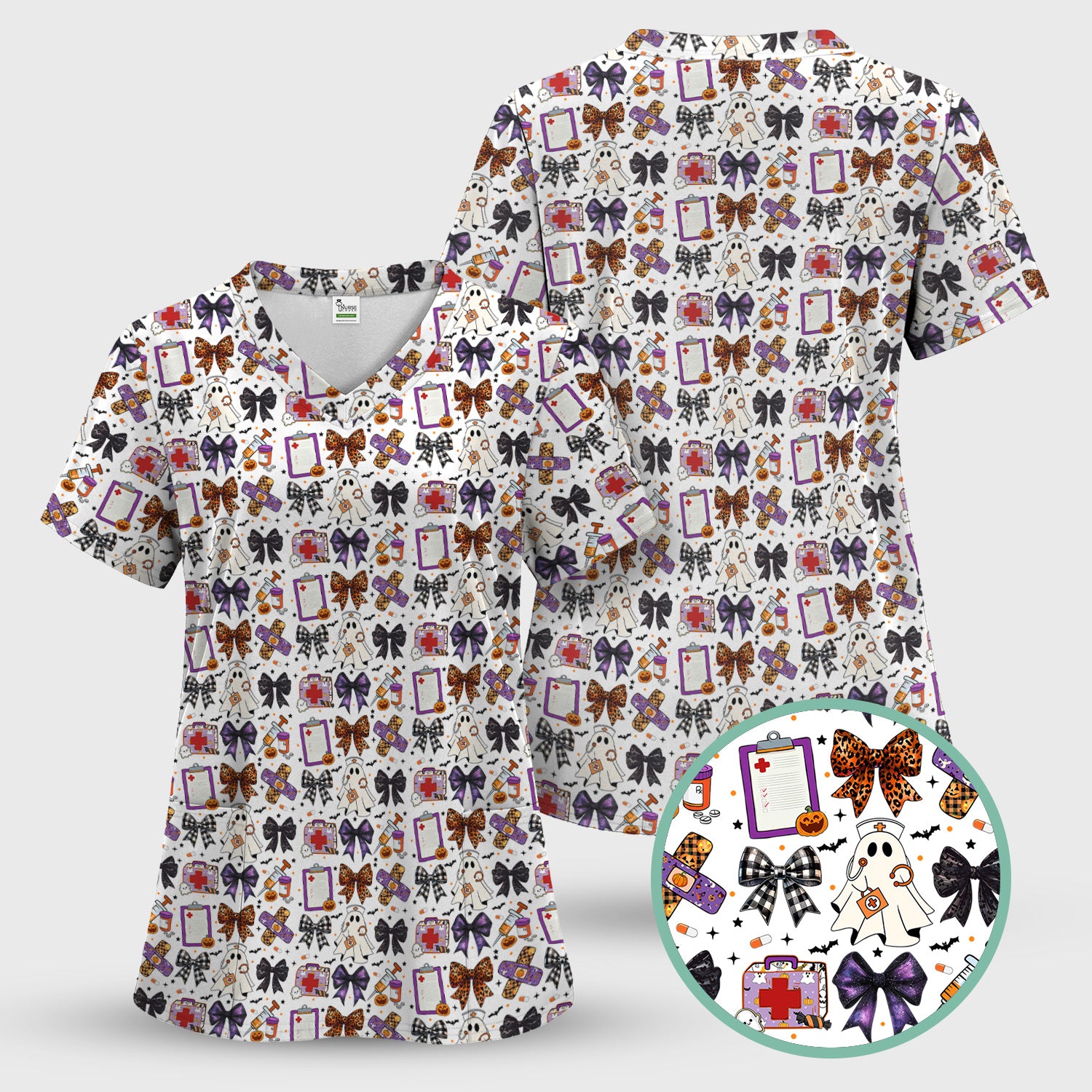 Cute Halloween Shirt for Nurses - Spooky Ghost Pumpkin & Medical Icons Graphic Tee - Gift for RN LPN CNA