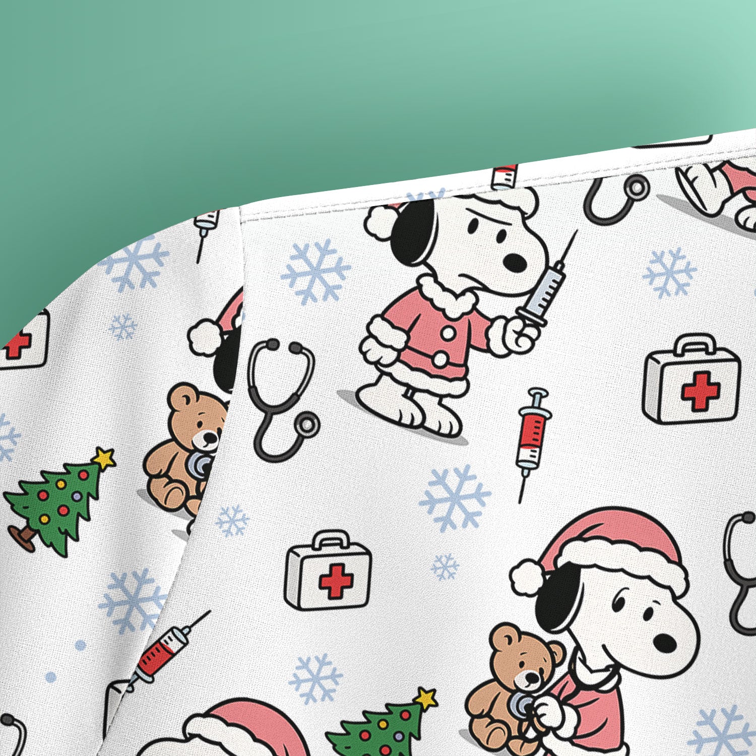 Snoopy Christmas Nurse Scrub Top for Women - Cute Cartoon Holiday Medical Uniform with Pockets - Nursing Gift for RN CNA LPN