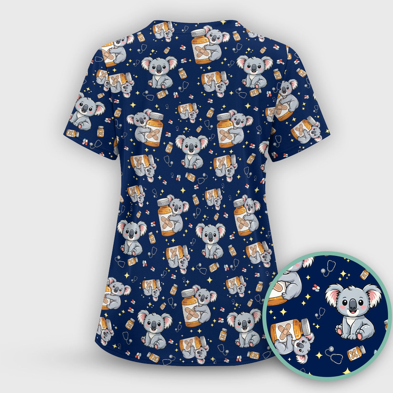 Cute Koala Nurse Bandage Medicine Print Scrub Top, Comfortable Scrubs for Nurses