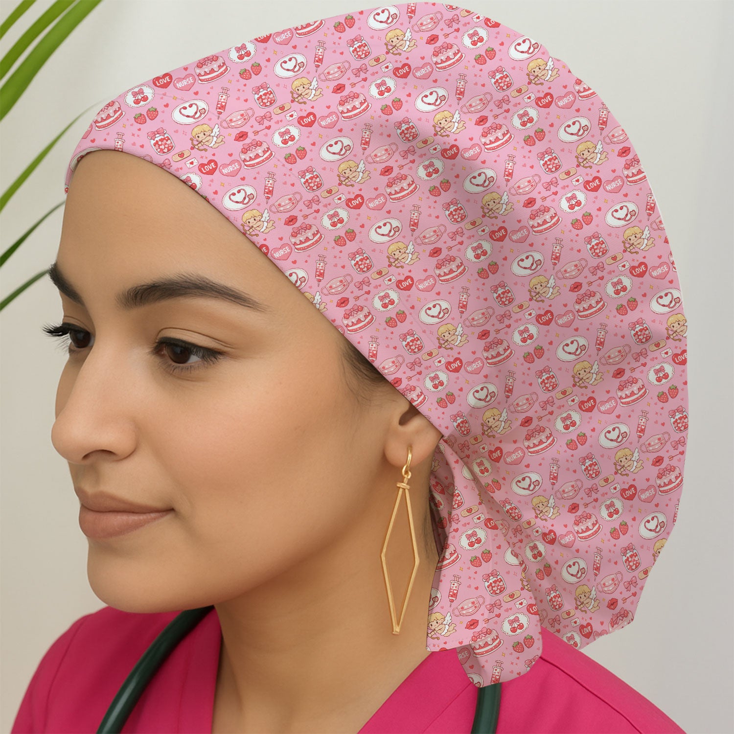 Cupid Nurse Scrub Cap, Cute Love Medical Pattern Hat For Valentine, Breathable Fabrics Nursing Uniform