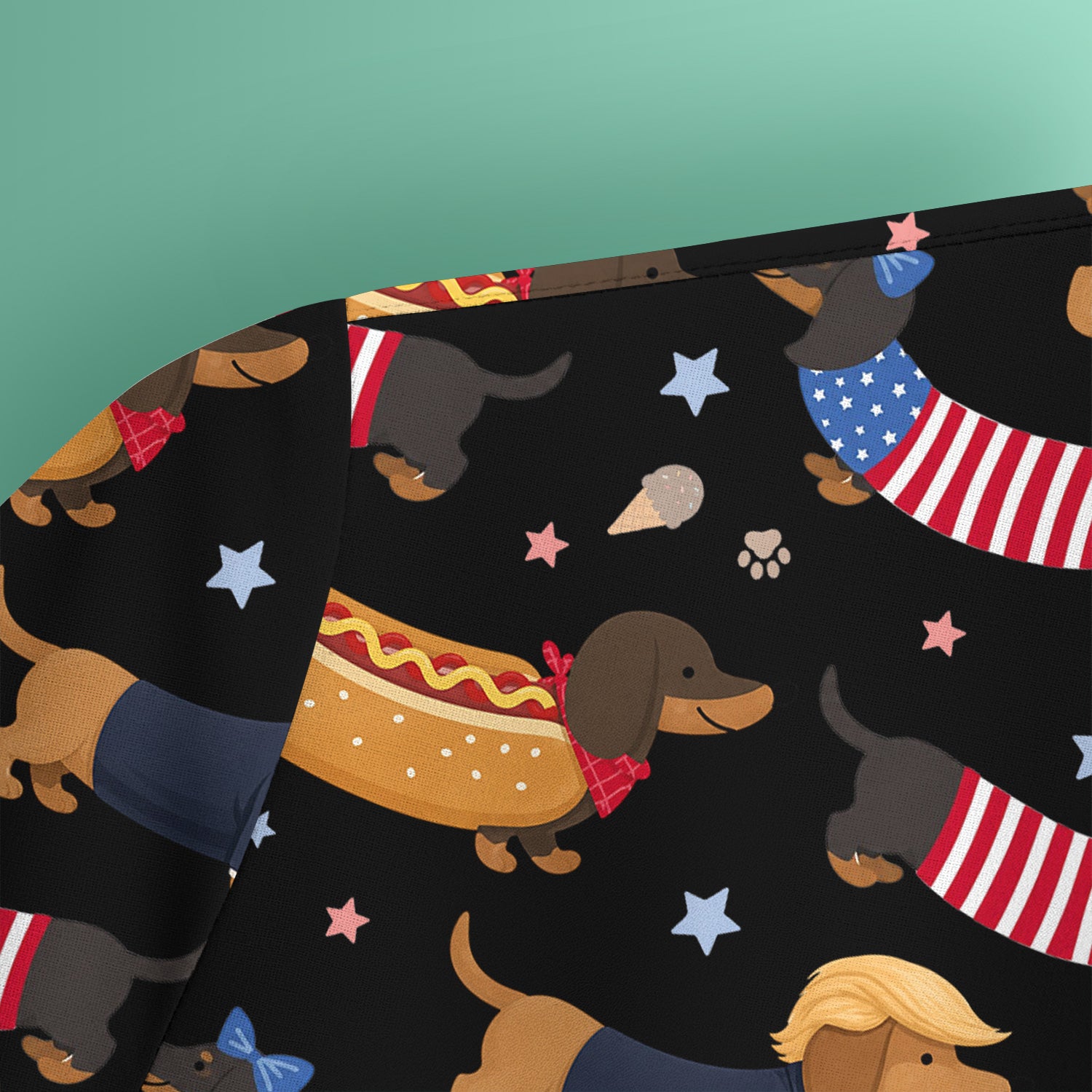 Funny Patriotic Dachshund Costume Dogs Pattern Scrub Top, Breathable Fabrics Nursing Uniform