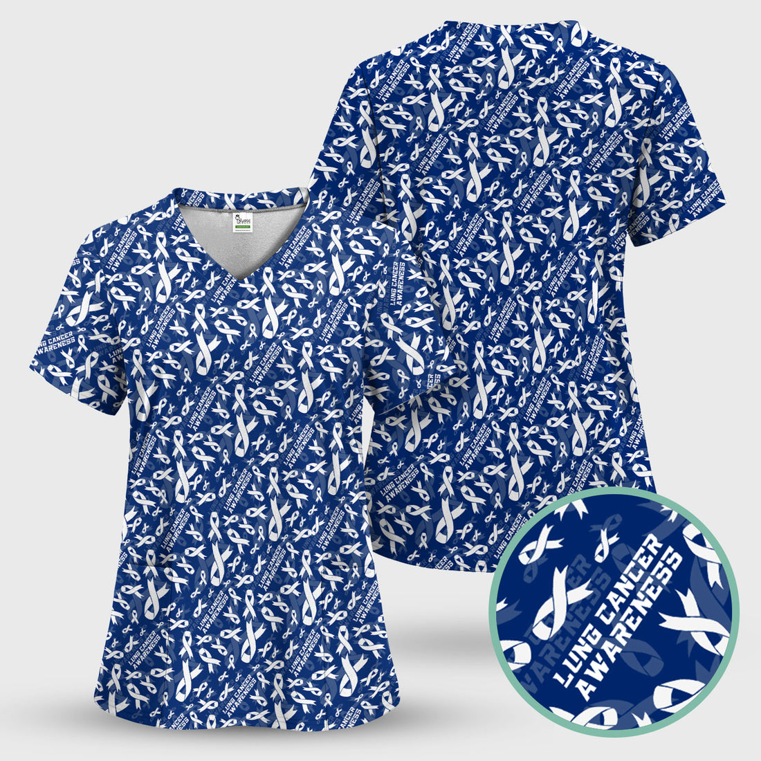 White Ribbon Lung Cancer Scrub Top - Awareness Nurse Shirt for Doctors & Nurses - Support Gift for Survivors Fighters Loved Ones