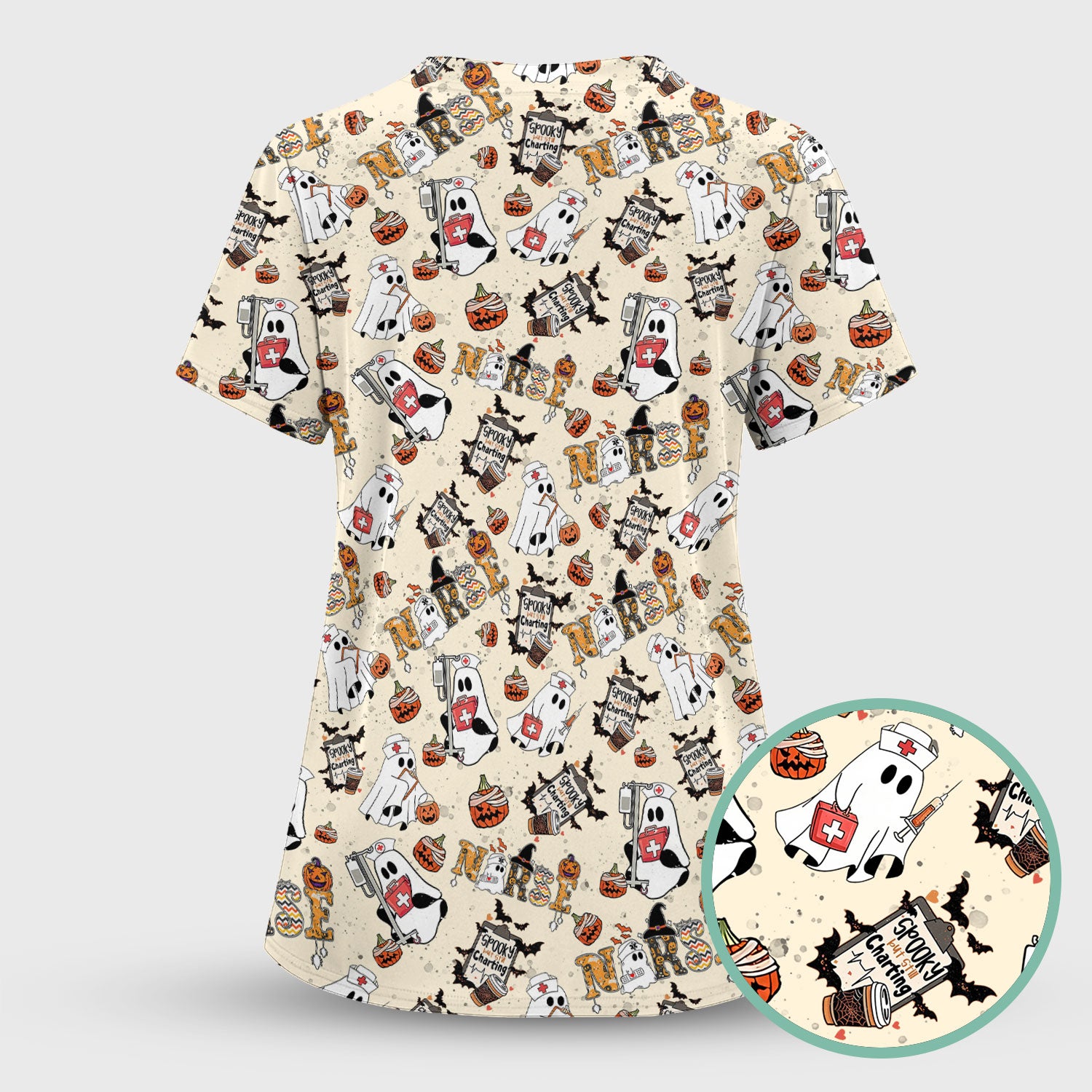 Halloween Scrub Top - Spooky But Still Charting - Funny Scrubs for Nurses - Horror Pumpkin Nursing Uniform