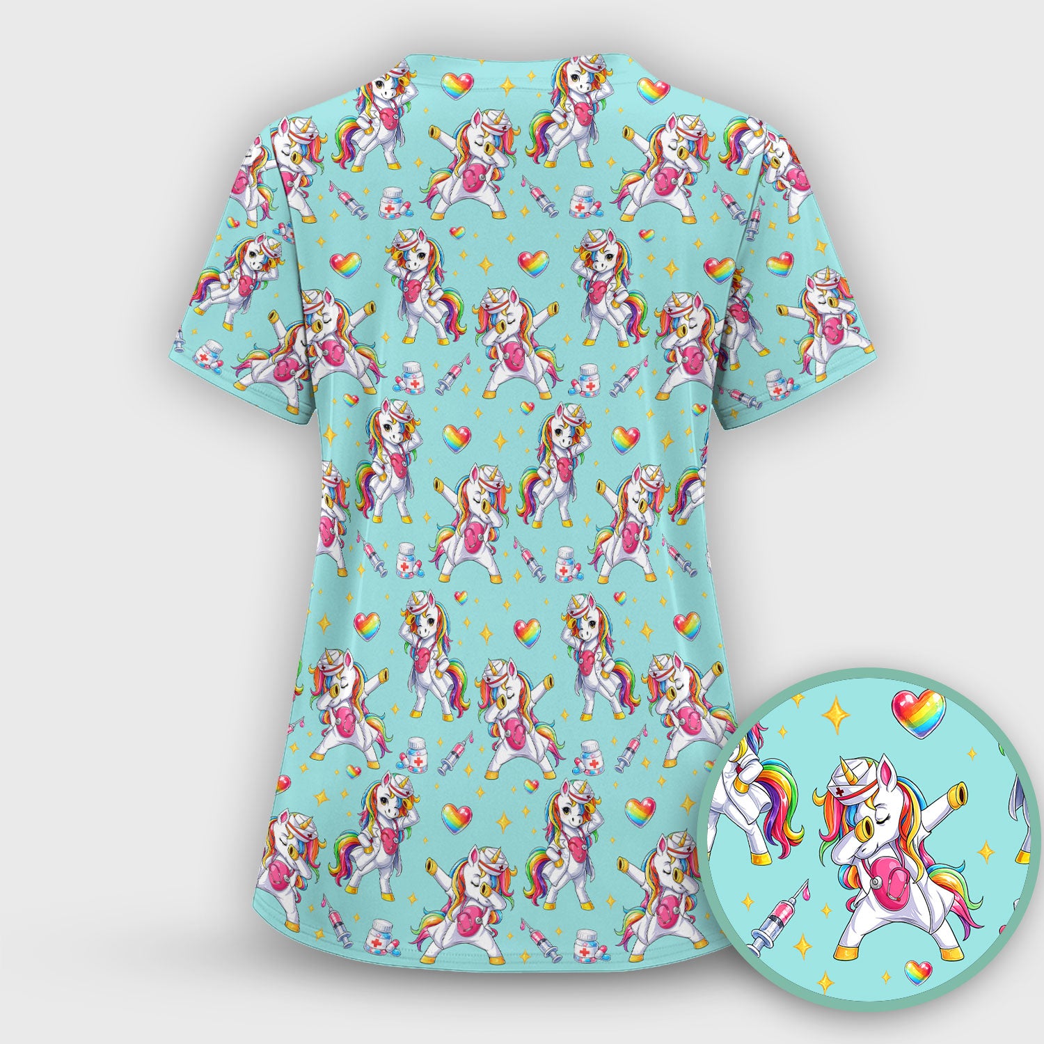 Playful Nurse Unicorn Rainbow Pattern Scrub Top, Comfortable Scrubs for Nurses