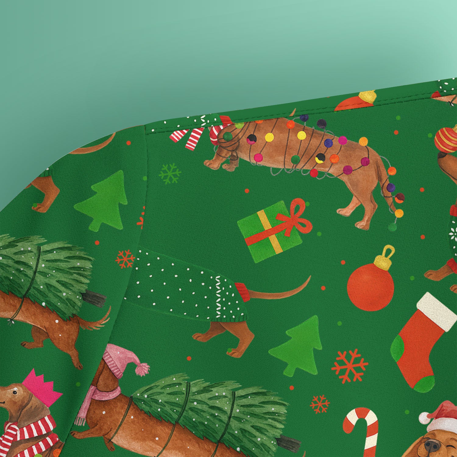 Dachshund Christmas Scrub Shirt - Multi Color Dog Print Scrubs - Funny Holiday Scrubs Gift for Women Men, Nurse, CNA, RN