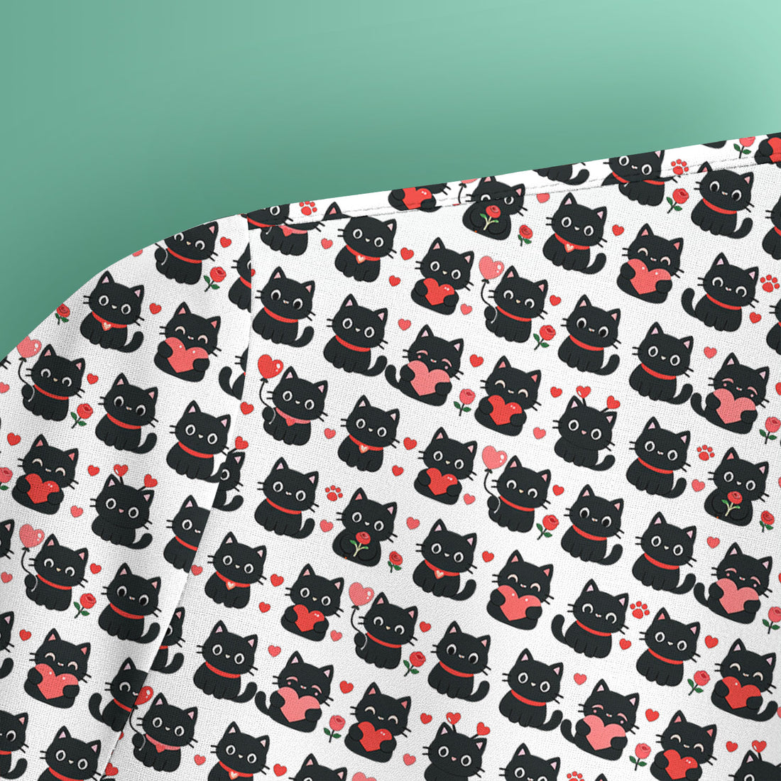 Black Cat Valentine Nurse Scrub Top, Cute Heart Pattern Medical Shirt, Breathable Fabrics Nursing Uniform