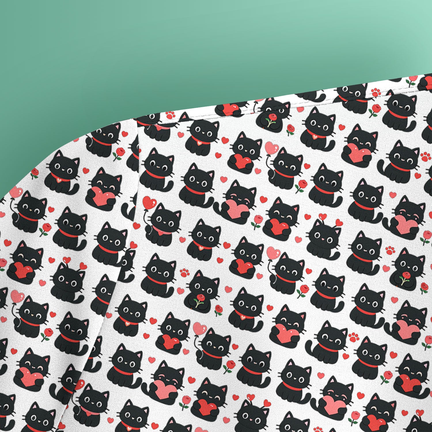 Black Cat Valentine Nurse Scrub Top, Cute Heart Pattern Medical Shirt, Breathable Fabrics Nursing Uniform