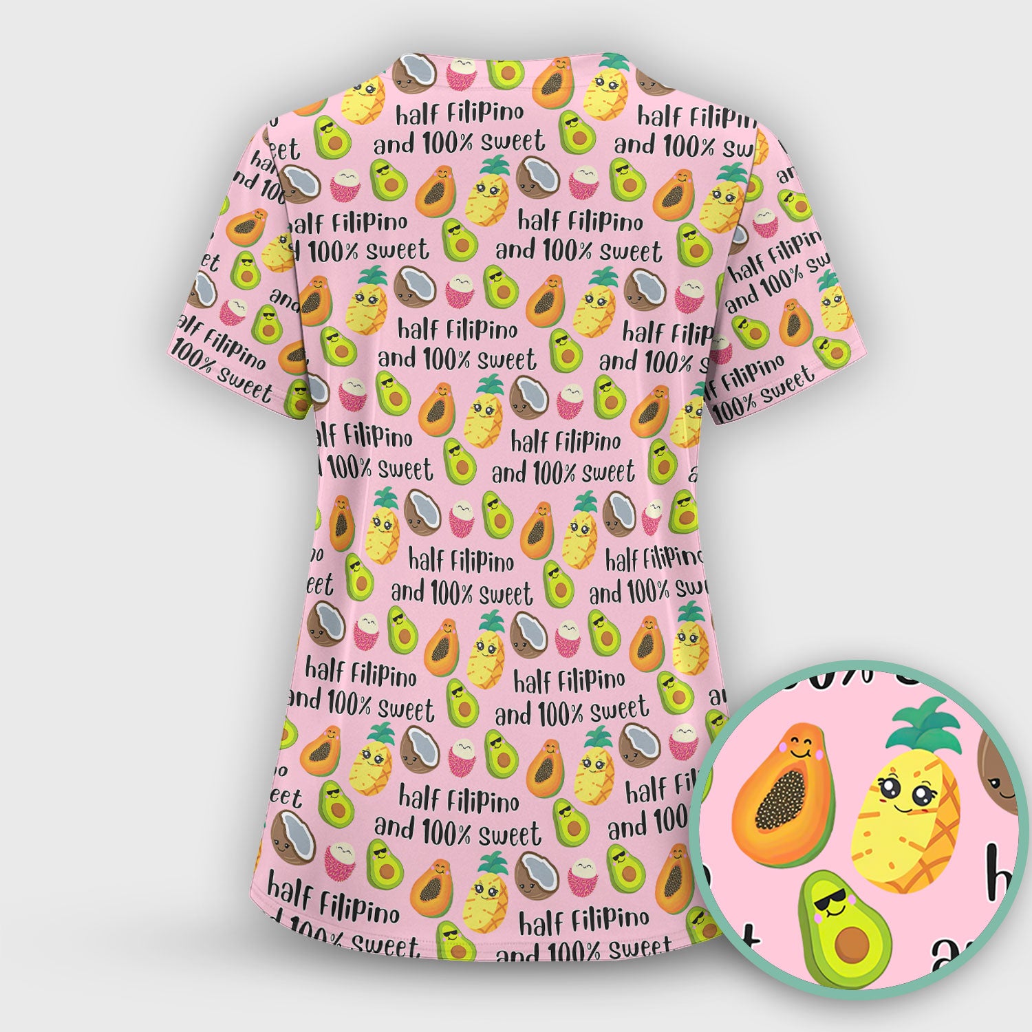 Playful Avocado Fruit Print Filipino Quote Scrub Top, Breathable Fabrics Nursing Uniform