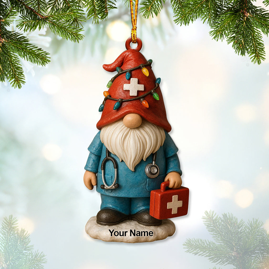 Personalized Medical Gnome Christmas Ornament, Custom Name Nurse Holiday Decor, Xmas Healthcare Gift For Nursing