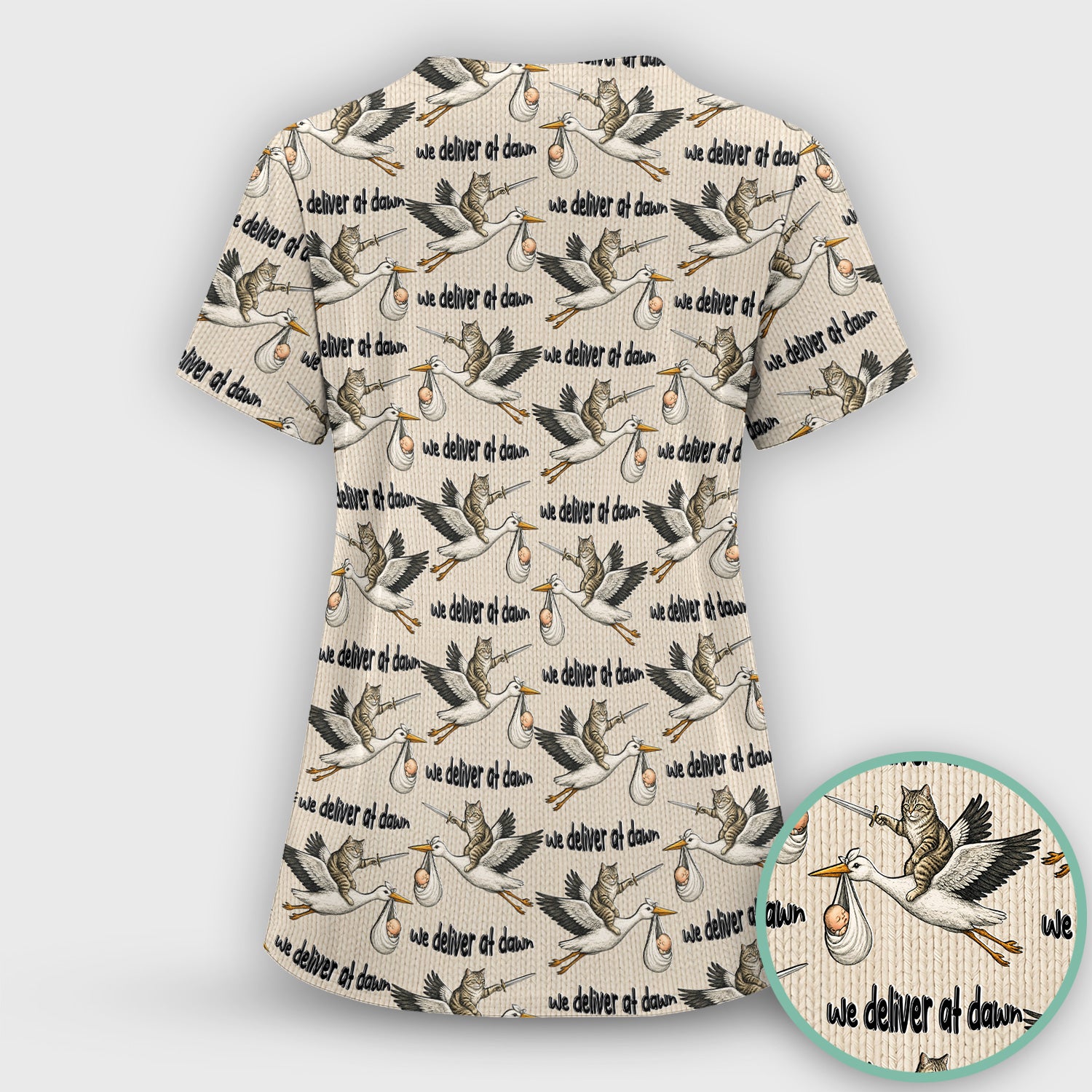 Funny Stork Cat Delivery Pattern Scrub Top, Comfortable Scrubs for Nurses