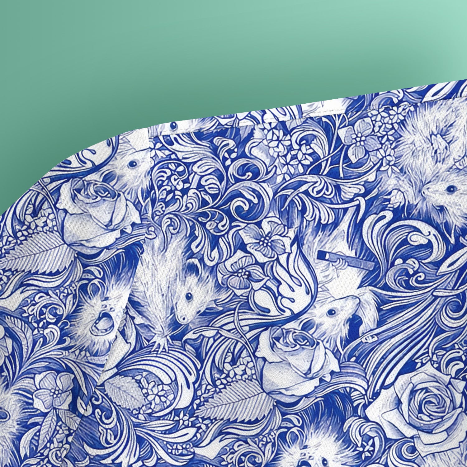 Blue Toile Opossum Floral Pattern Scrub Top, Comfortable Scrubs for Nurses