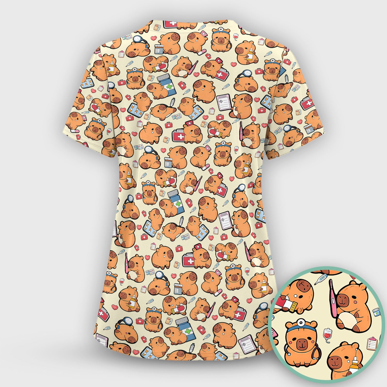 Capybara With Stethoscope And Medical Tools Seamless Scrub Set, Breathable Med Uniform