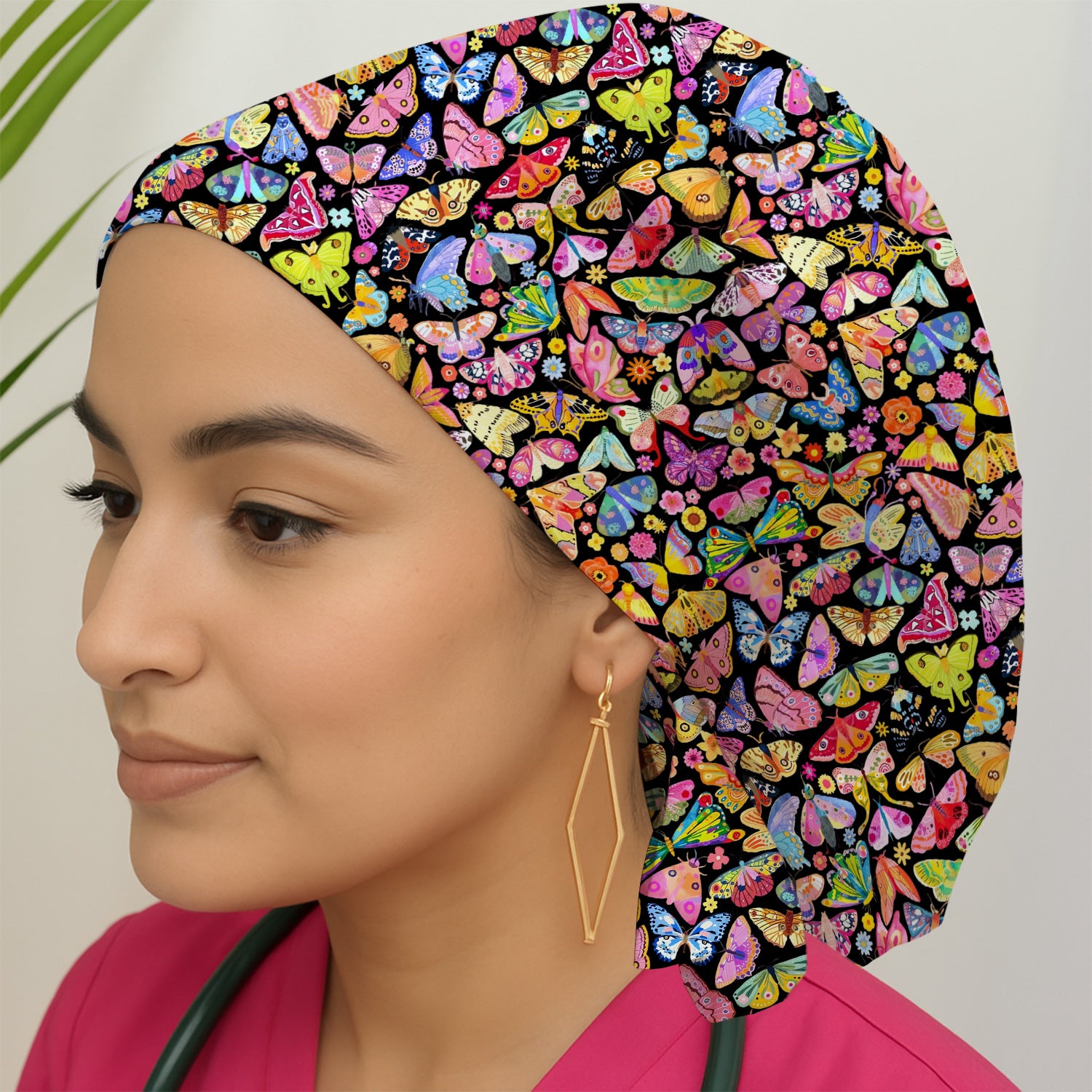 Cute Bright Butterfly Moth Floral Scrub Cap, Surgical Caps for Doctors