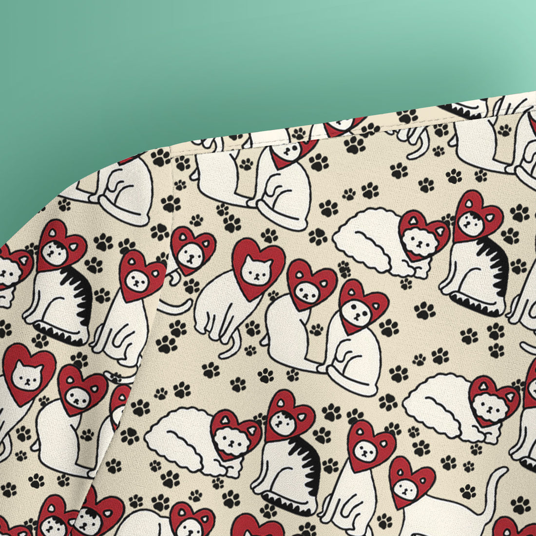 Cute Cat Heart Pattern Scrub Top, Funny Cat Scrub Shirt For Nurses, Breathable Fabrics Nursing Uniform