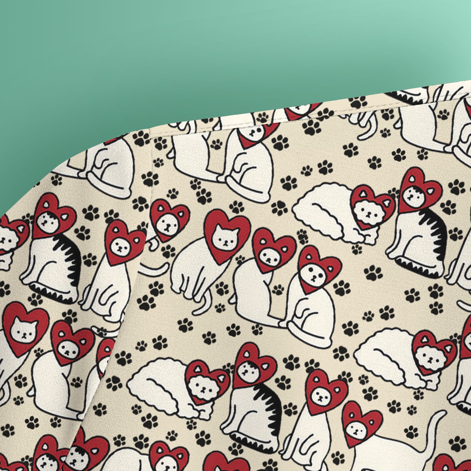 Cute Cat Heart Pattern Scrub Top, Funny Cat Scrub Shirt For Nurses, Breathable Fabrics Nursing Uniform