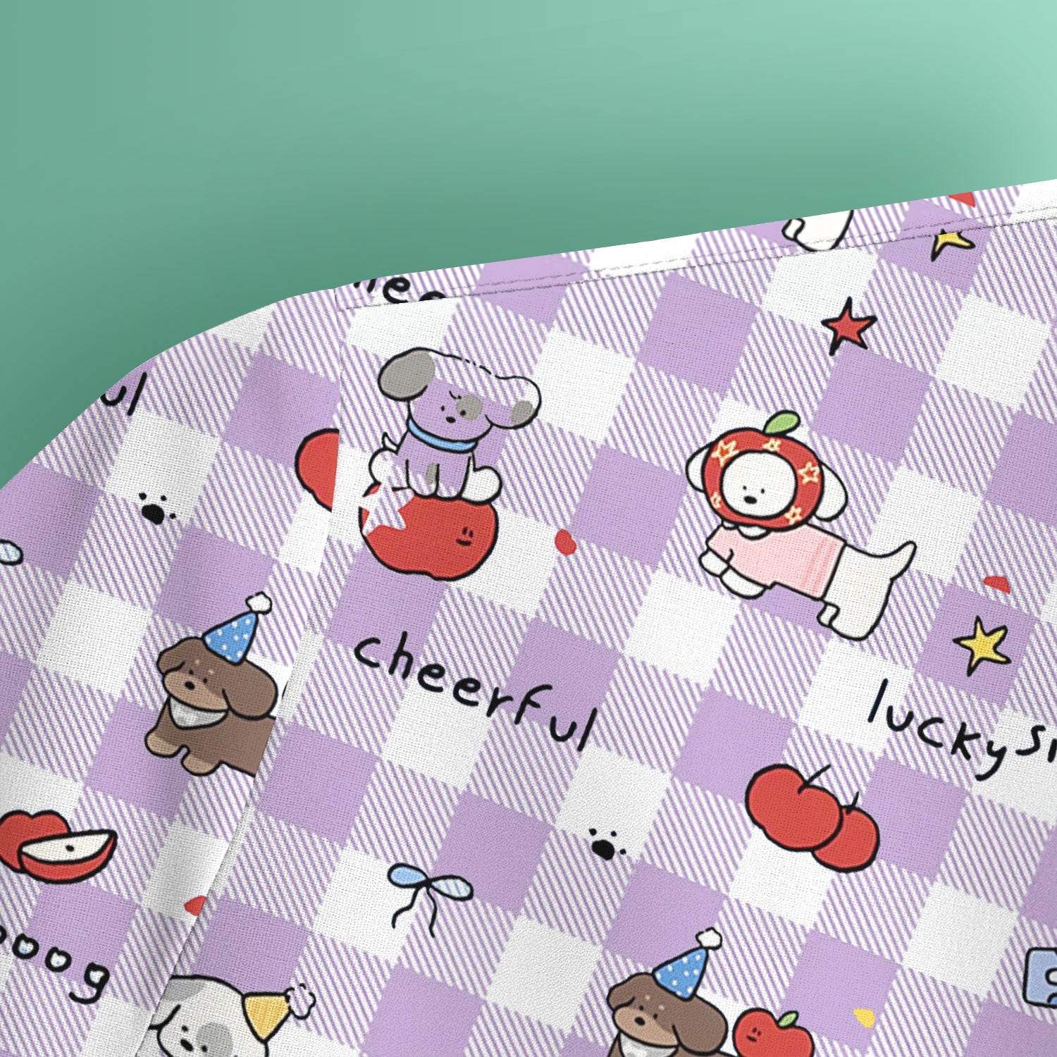 Cute Nurse Cartoon Puppy Apple Gingham Scrub Top, Breathable Fabrics Nursing Uniform
