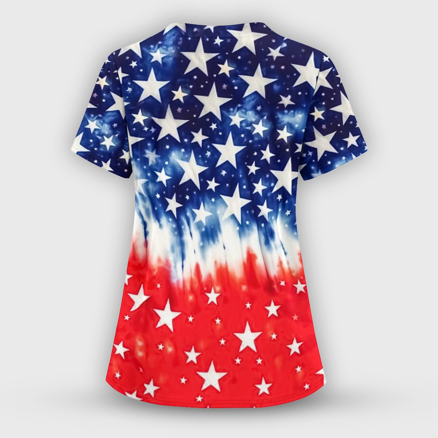 Patriotic Stars Tie Dye Pattern Scrub Set, Scrub Pants and V Neck Top