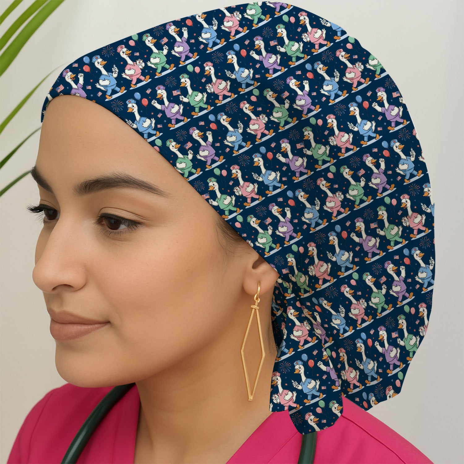 Cute Nurse Ducks Balloons Pattern Caps, Bouffant Scrub Caps for Women