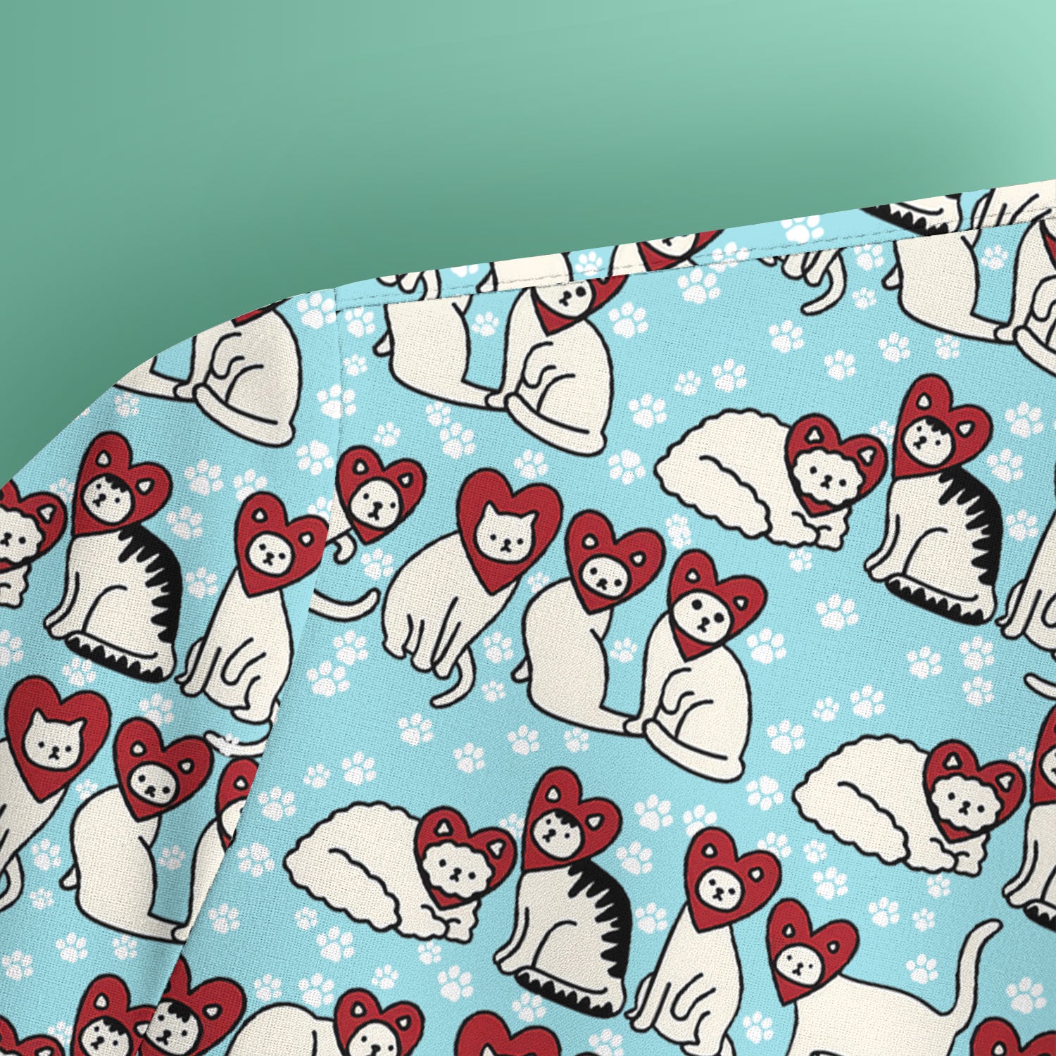 Cute Cat Heart Pattern Scrub Top, Funny Cat Scrub Shirt For Nurses, Breathable Fabrics Nursing Uniform