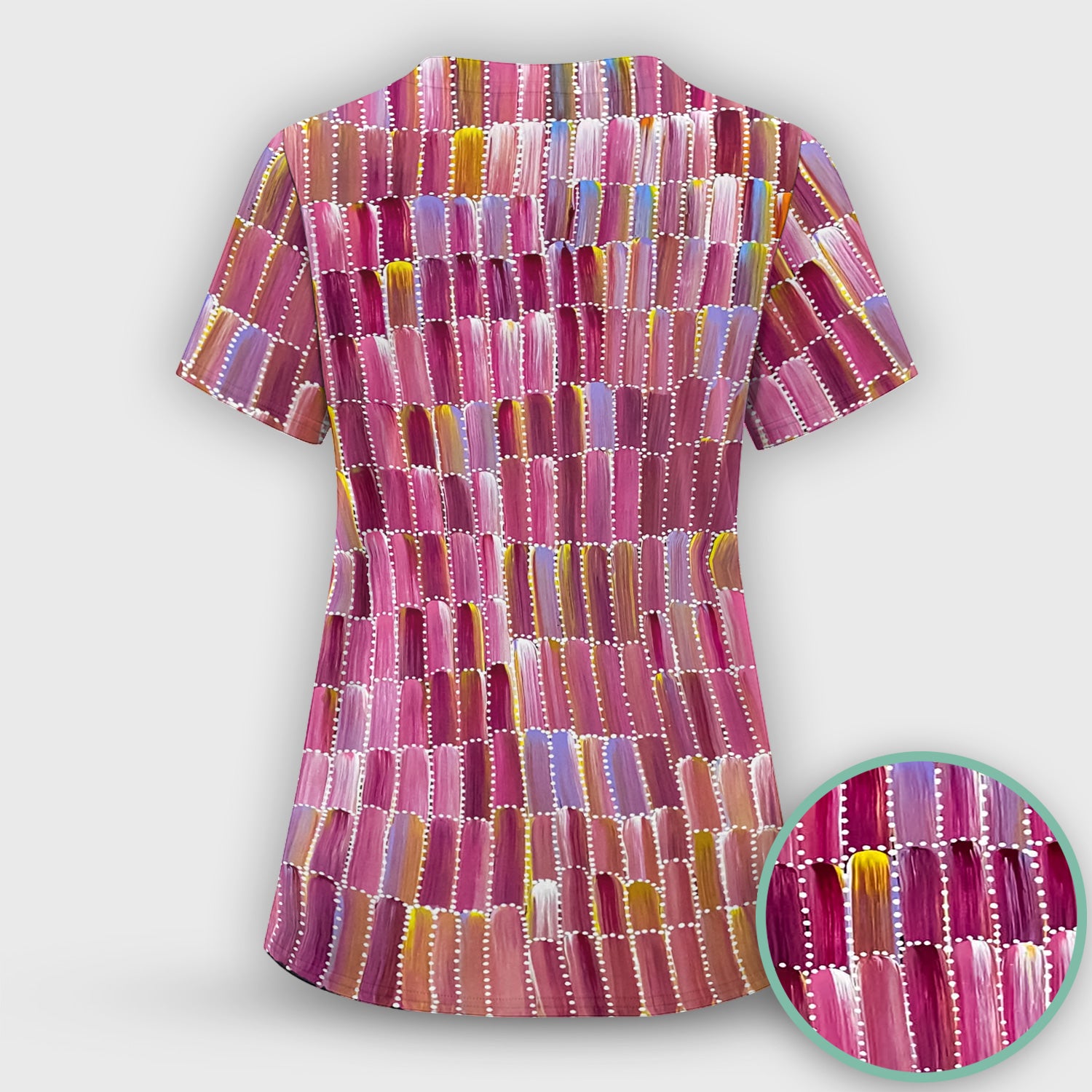 Colorful Abstract Brushstroke Dotted Pattern Scrub Set, Scrub Pants and V Neck Top