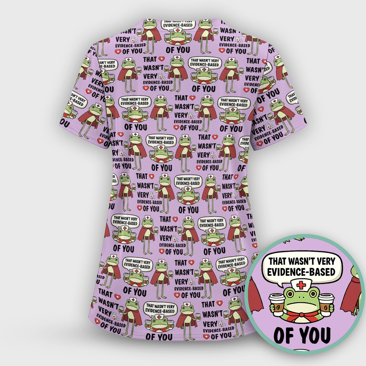 Funny Frog Nurse Quote Medical Pattern Scrub Top, Breathable Fabrics Nursing Uniform