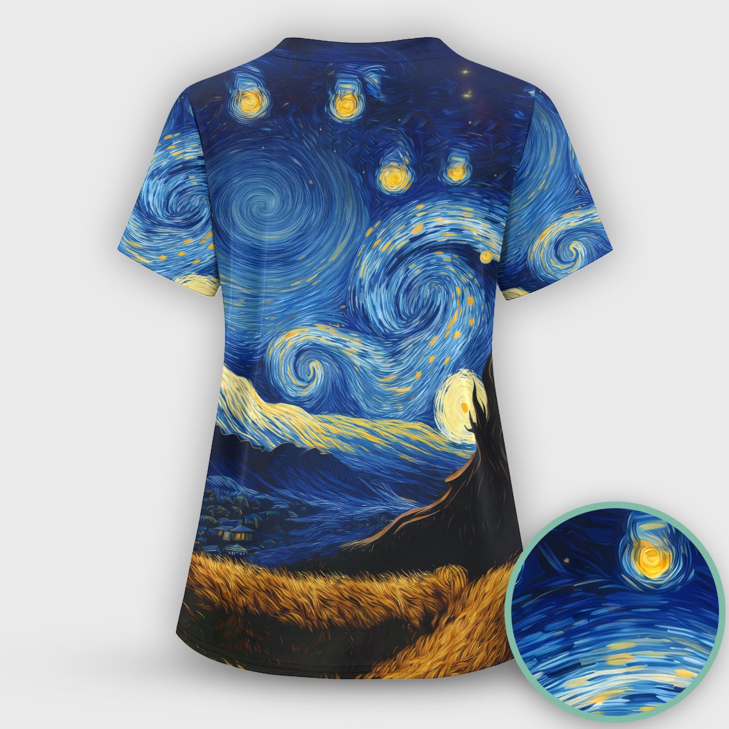 Romantic Monkey Couple Night Sky Pattern Scrub Set, Women's Scrub Sets