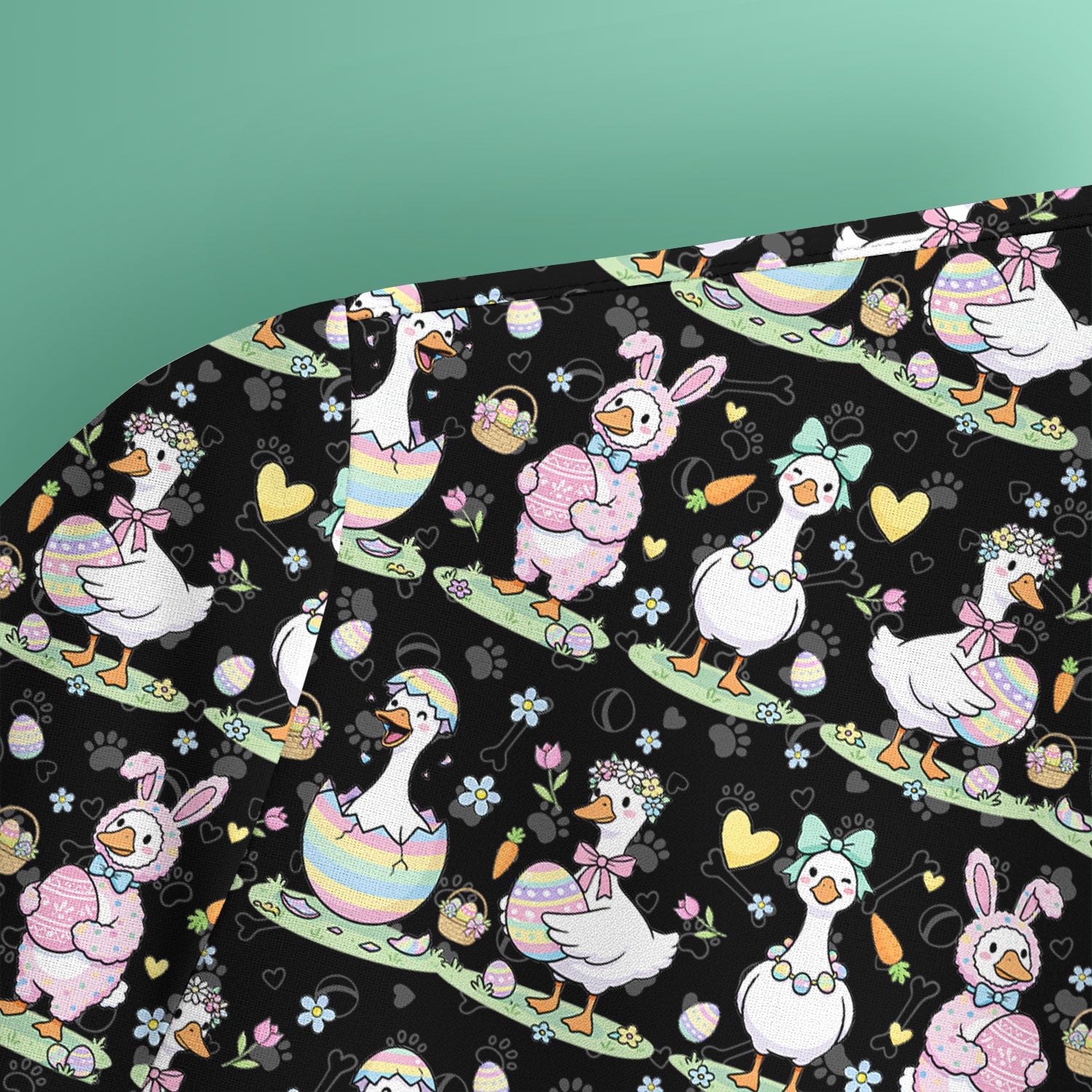 Pastel Easter Goose Bunny Egg Pattern Scrub Top, Comfortable Scrubs for Nurses