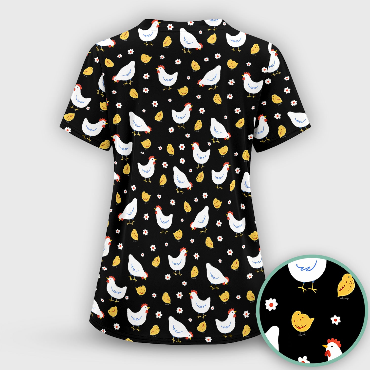 Chicken And Cute Chicks Pattern Scrubs Top, Comfortable Scrubs for Nurses