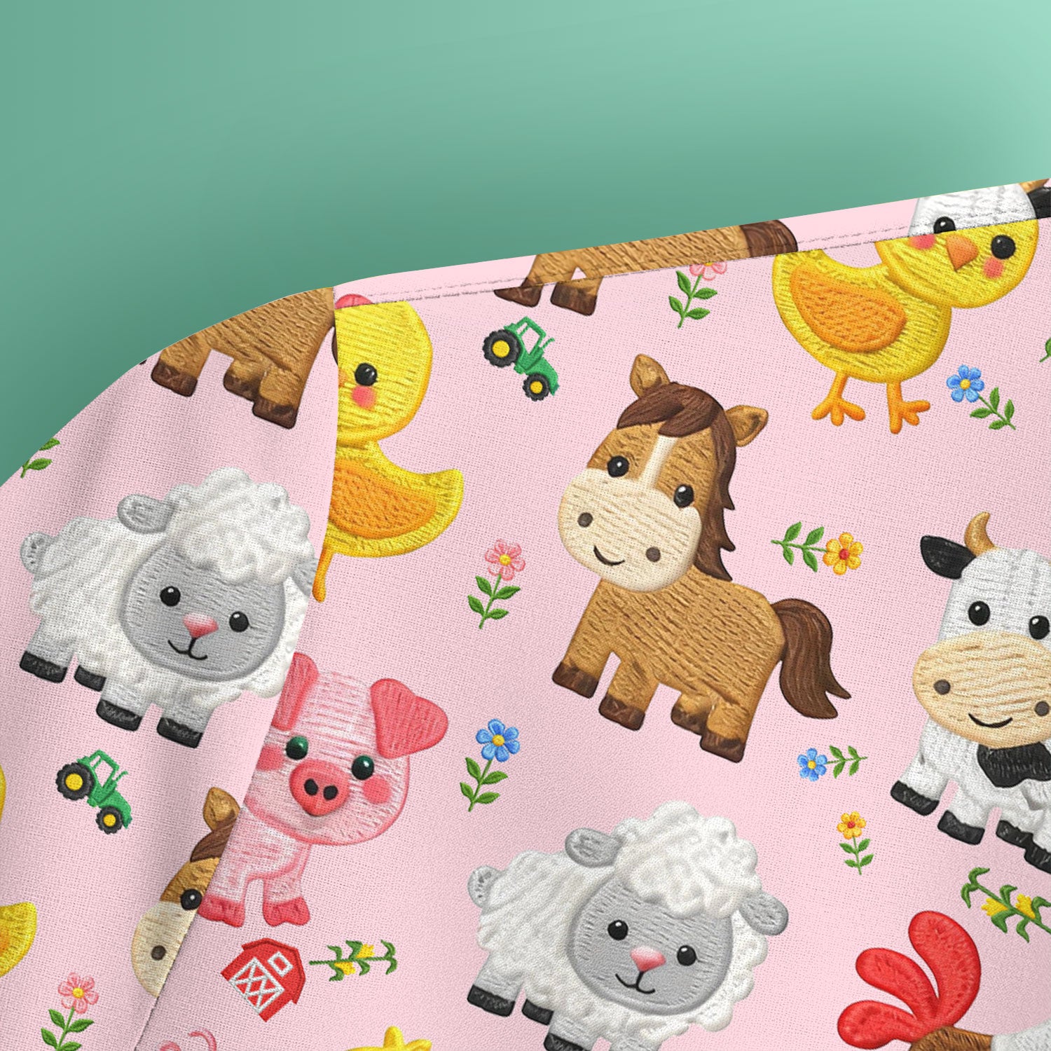 Cartoon Farm Animal Pattern Scrub Top, Breathable Fabrics Nursing Uniform