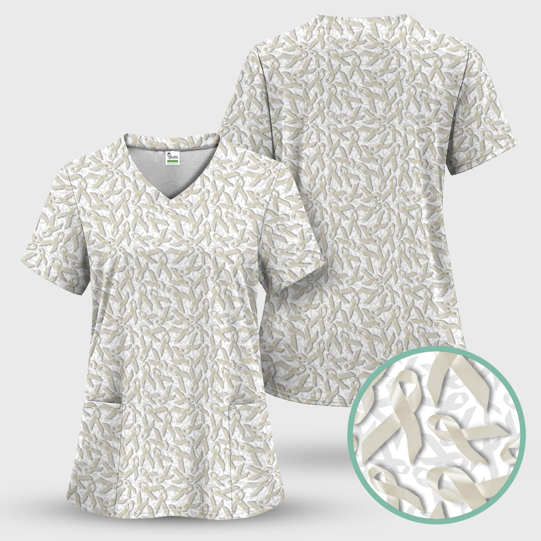 Cancer Awareness Scrub Top with White Ribbon - Lung Cancer Support Nurse Shirt - Inspirational Gift for Fighters Survivors & Families