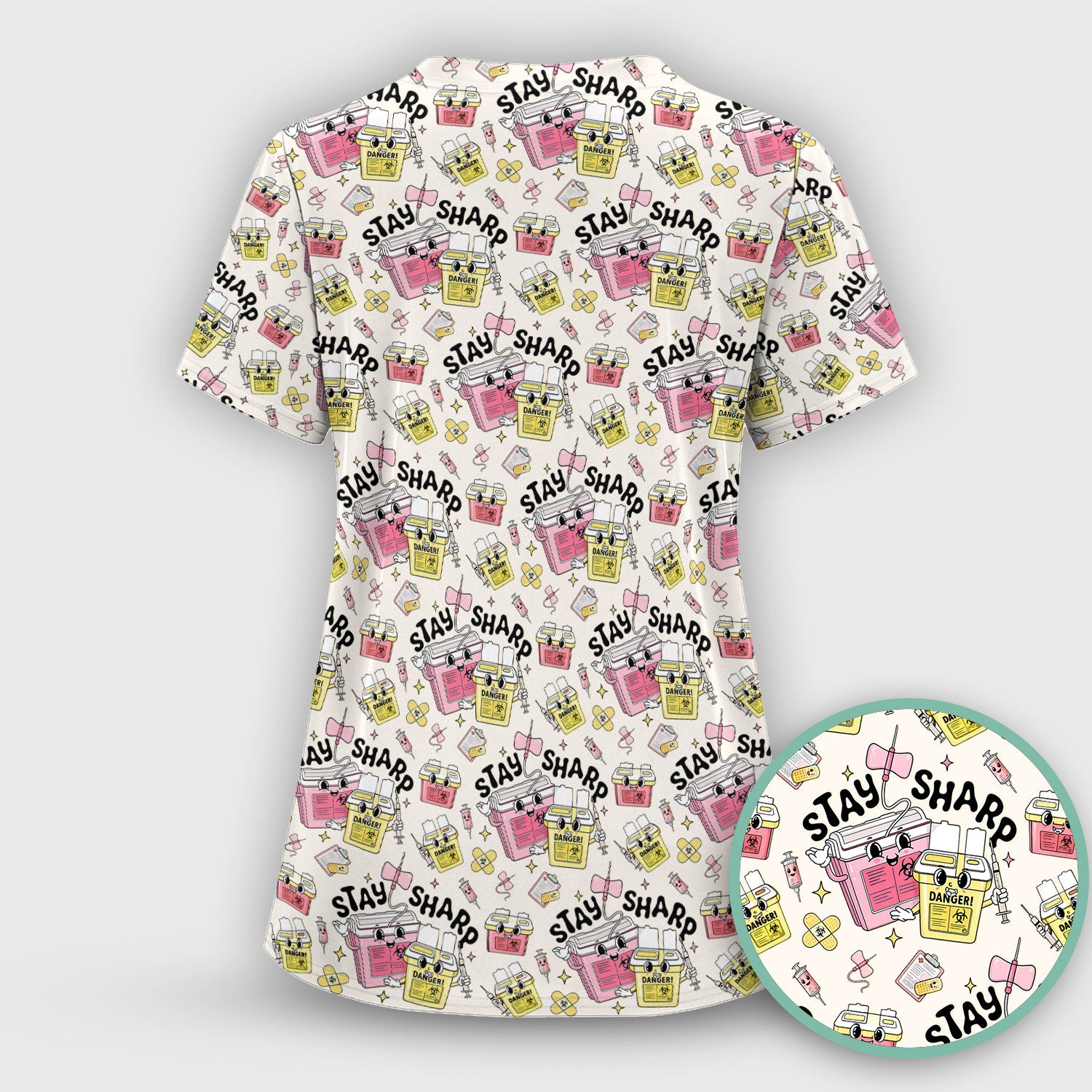 Stay Sharp Nurse Scrub Set, Cute Medical Pattern Scrubs, Breathable Fabrics Nursing Uniform