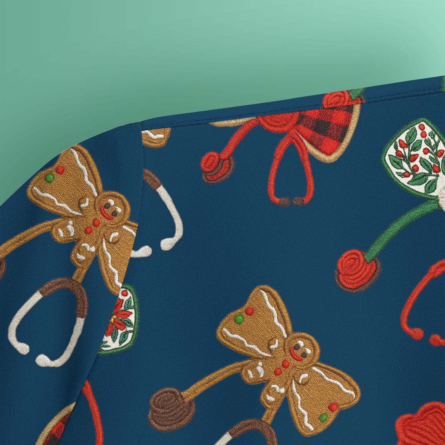 Christmas Stethoscope Bow Nurse Scrub Top, Xmas Pattern Scrub Shirt, Holiday Nursing Uniform