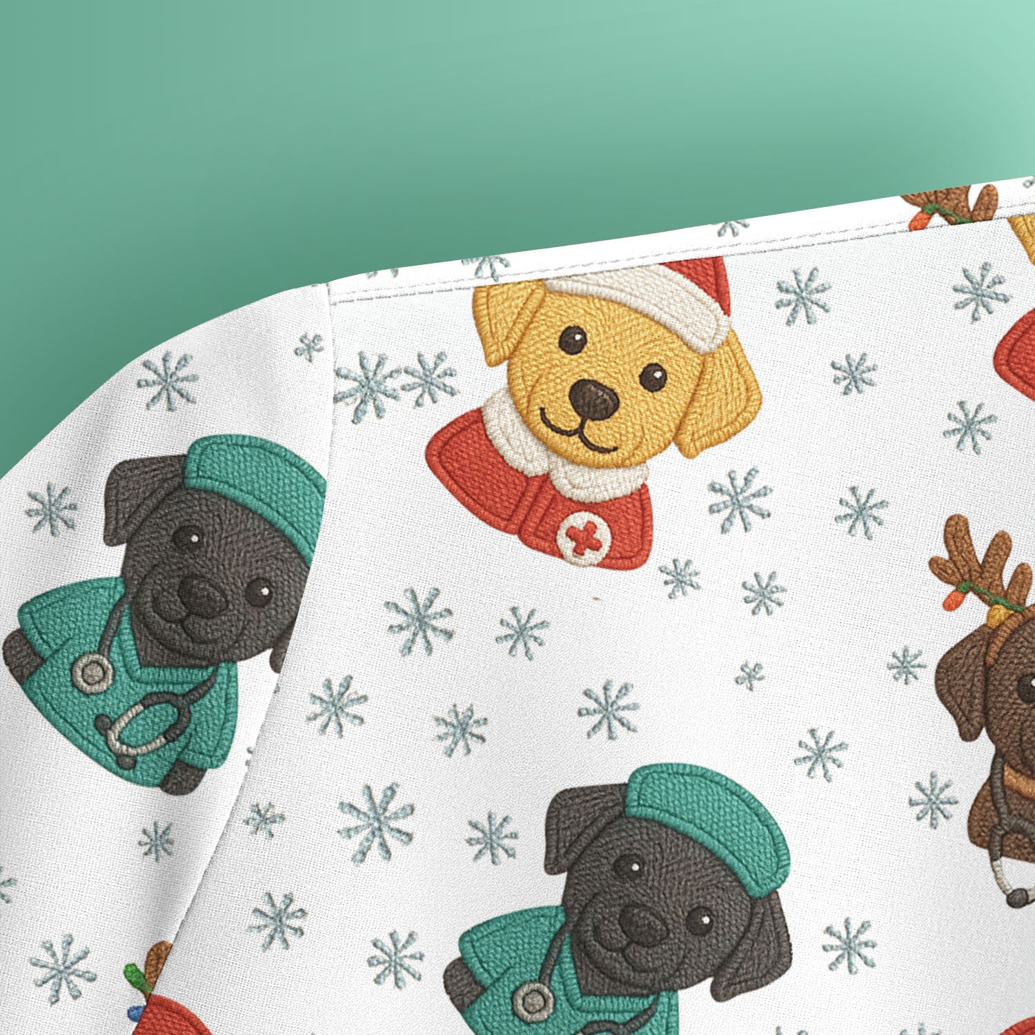 Christmas Dog Pattern Scrub Top, Cute Puppy Nurse Scrub Shirt, Holiday Nursing Uniform