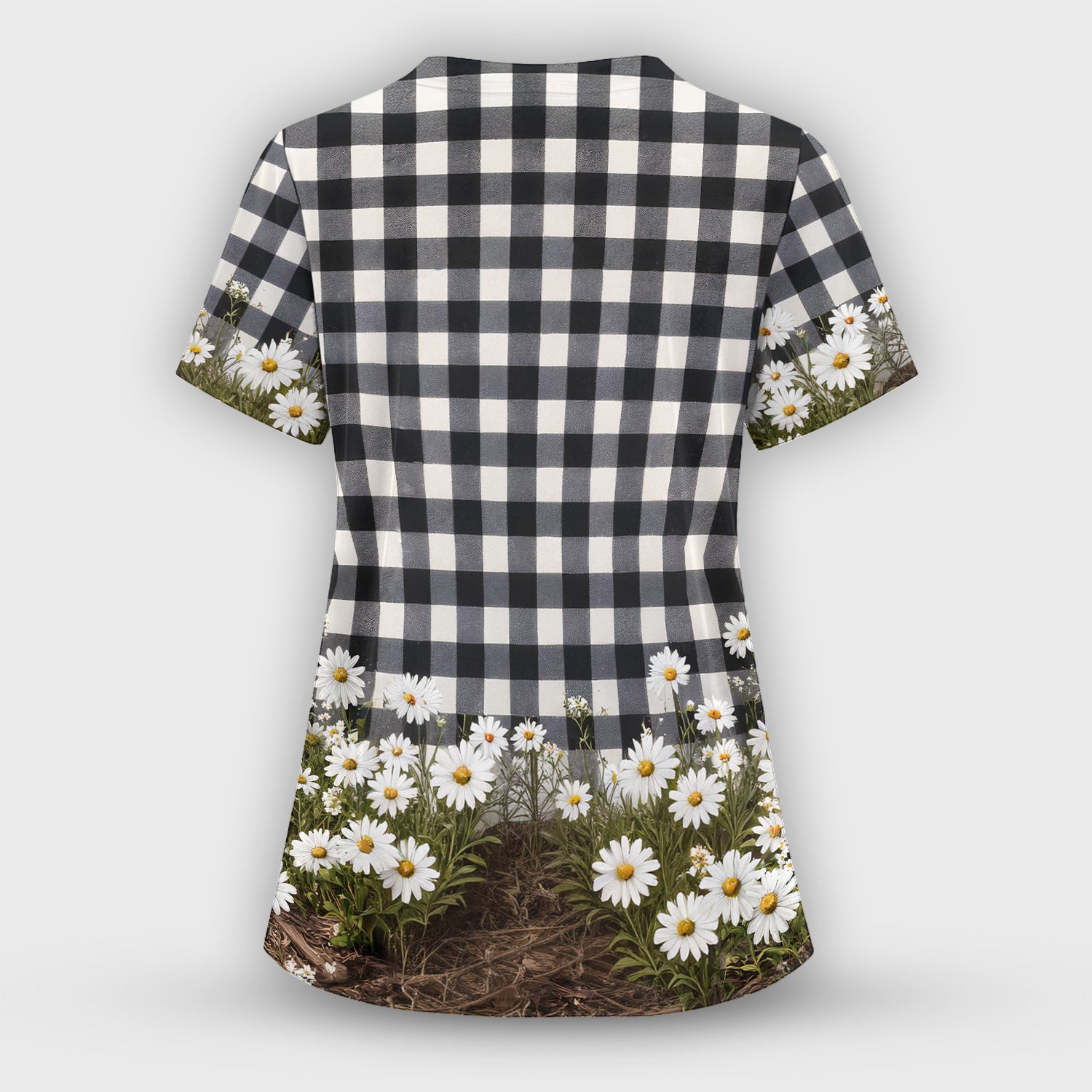 Highland Cow Daisy Pattern Scrub Top, Comfortable Scrubs for Nurses