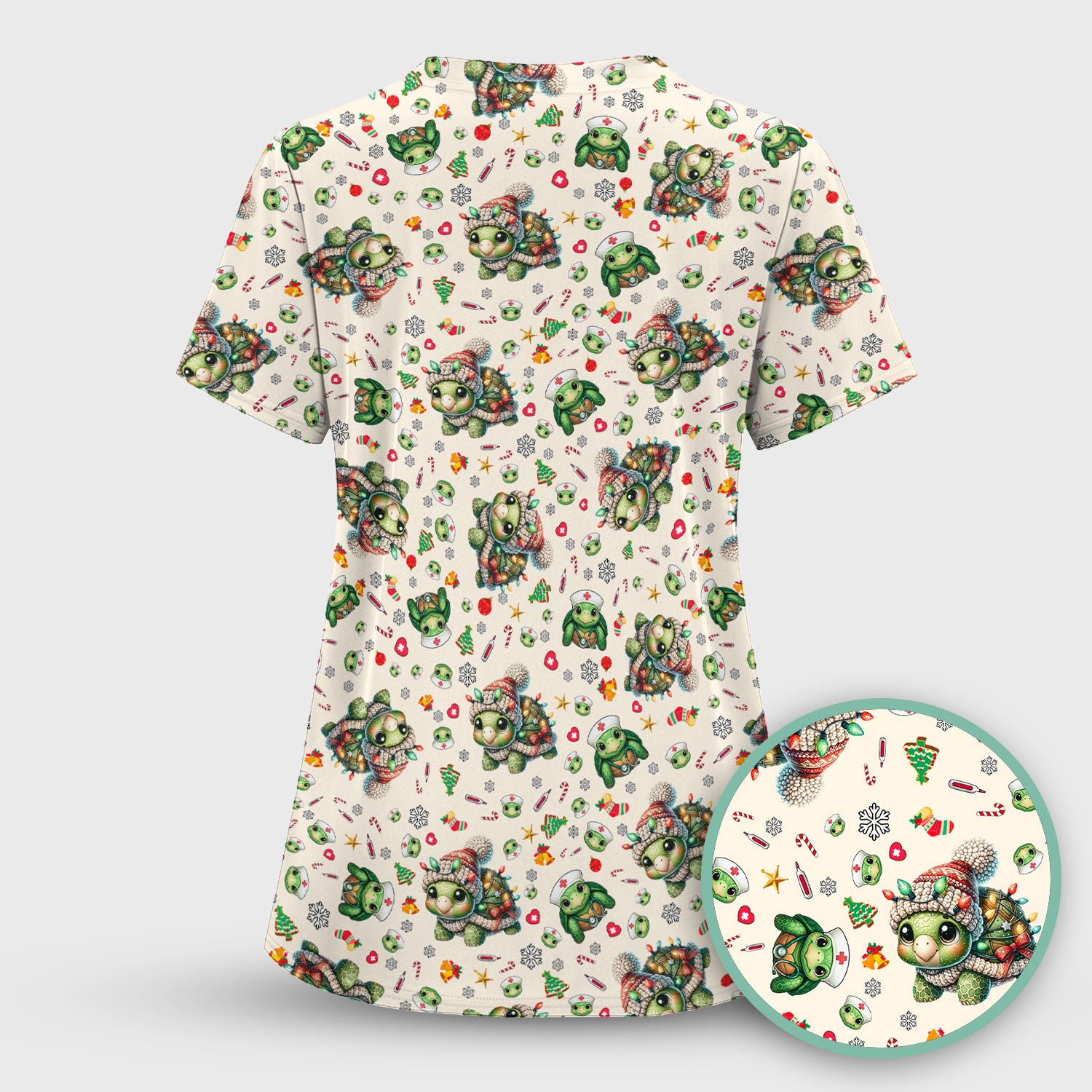 Christmas Turtle Scrub Top - Cute Funny Nurse Shirt - Holiday Medical Uniform for Women RN LPN CNA Gift Idea
