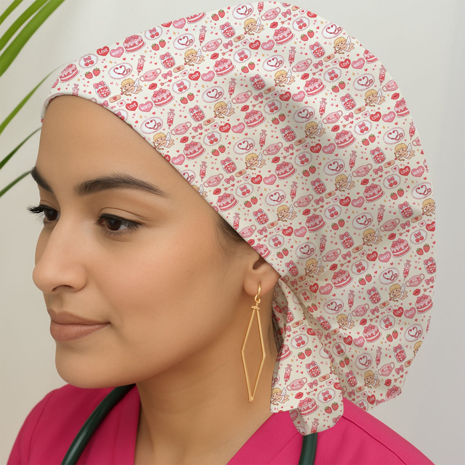 Cupid Nurse Scrub Cap, Cute Love Medical Pattern Hat For Valentine, Breathable Fabrics Nursing Uniform