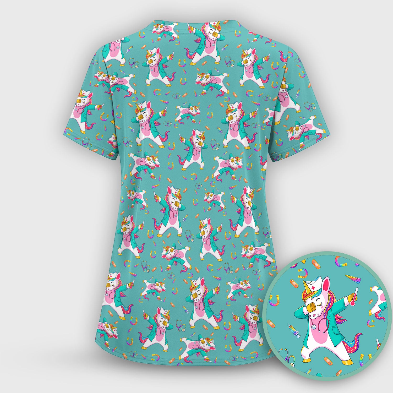 Cute Unicorn Nurse Dance Pattern Scrub Top, Breathable Fabrics Nursing Uniform